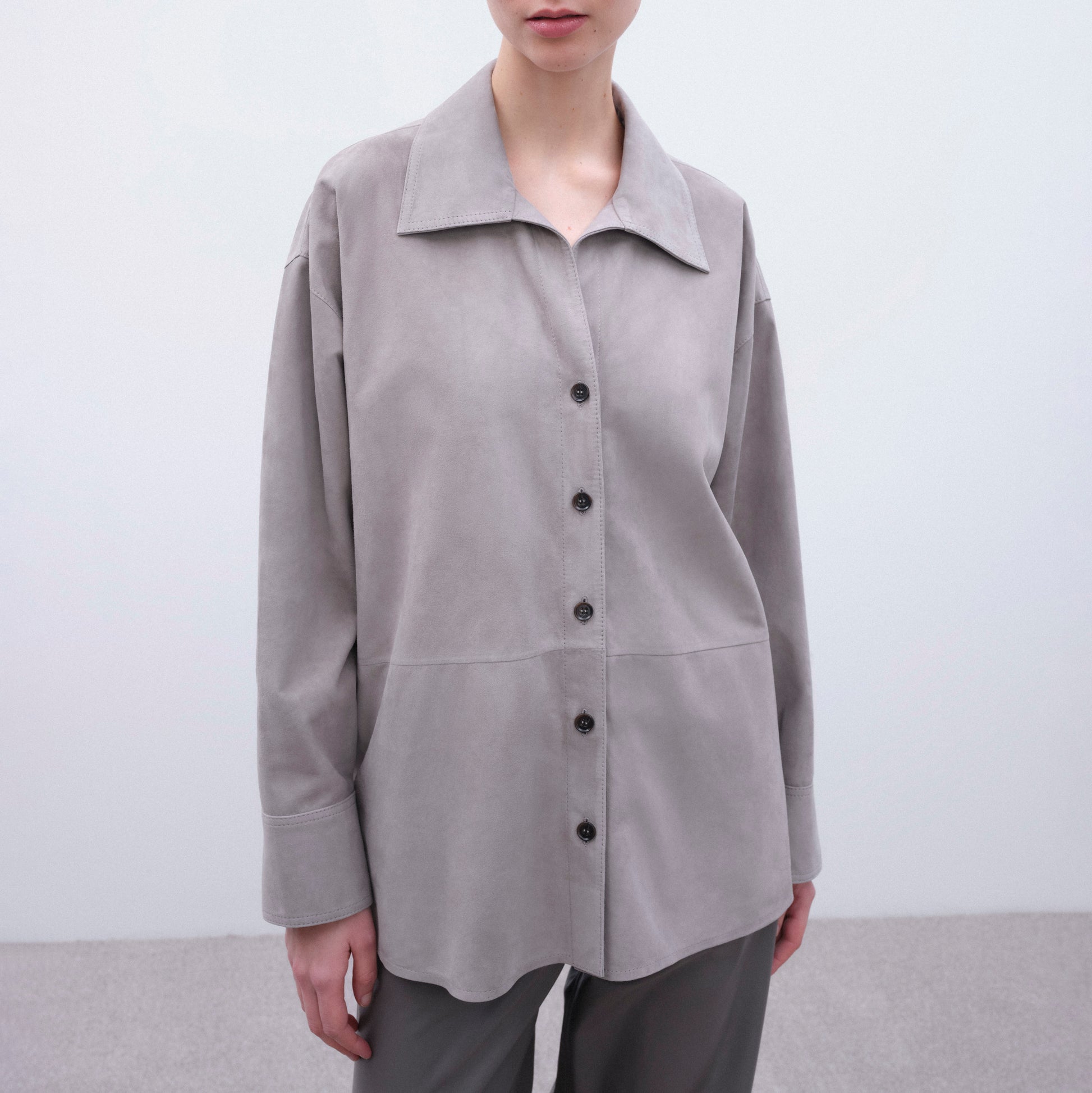 Catarine Suede Blouse in Light Grey