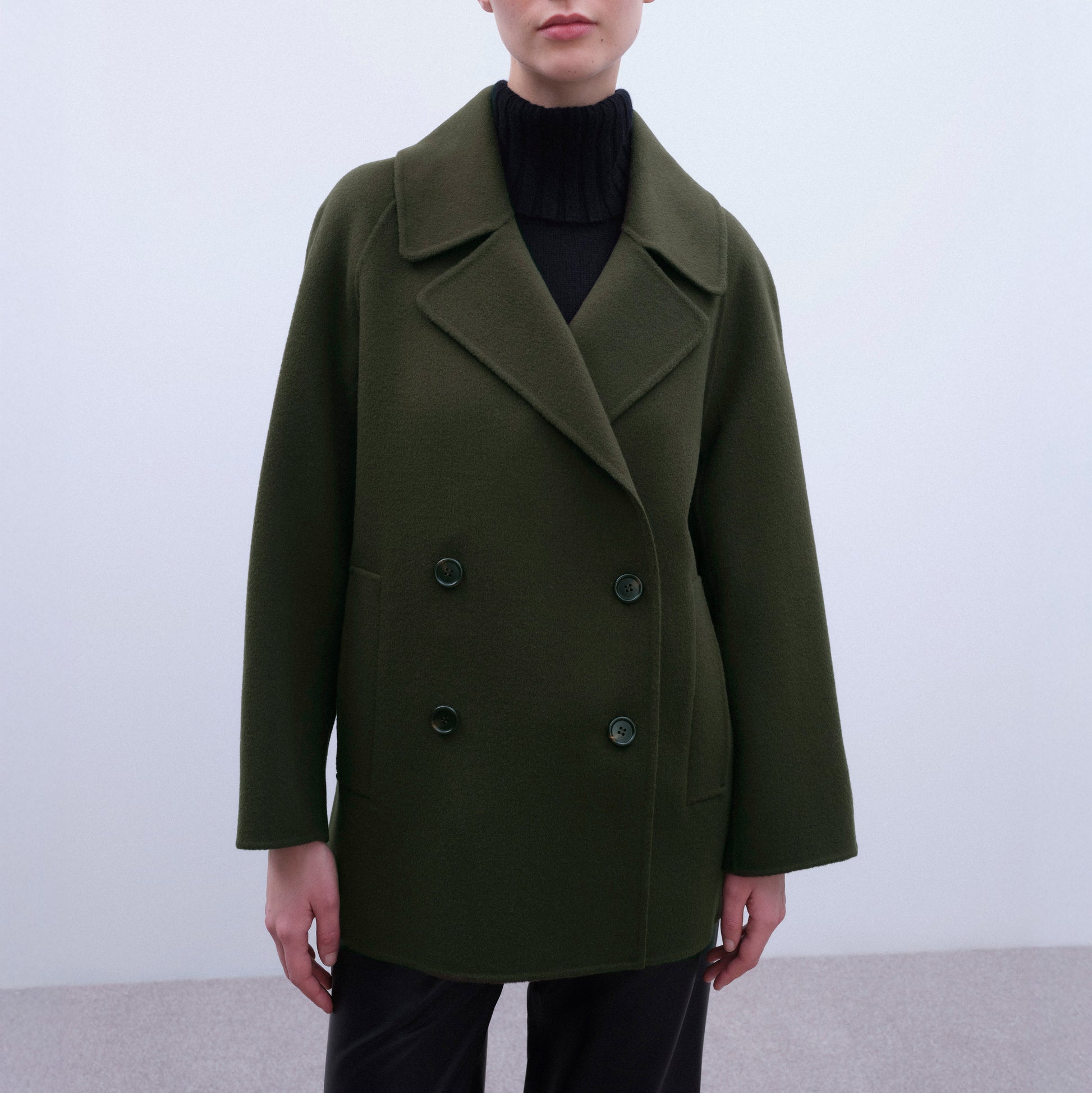 Kaila Double Breasted Wool Jacket in Dark Green