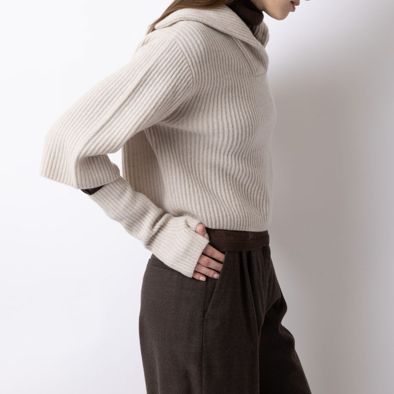 Ribbed Collared Pullover in Seed