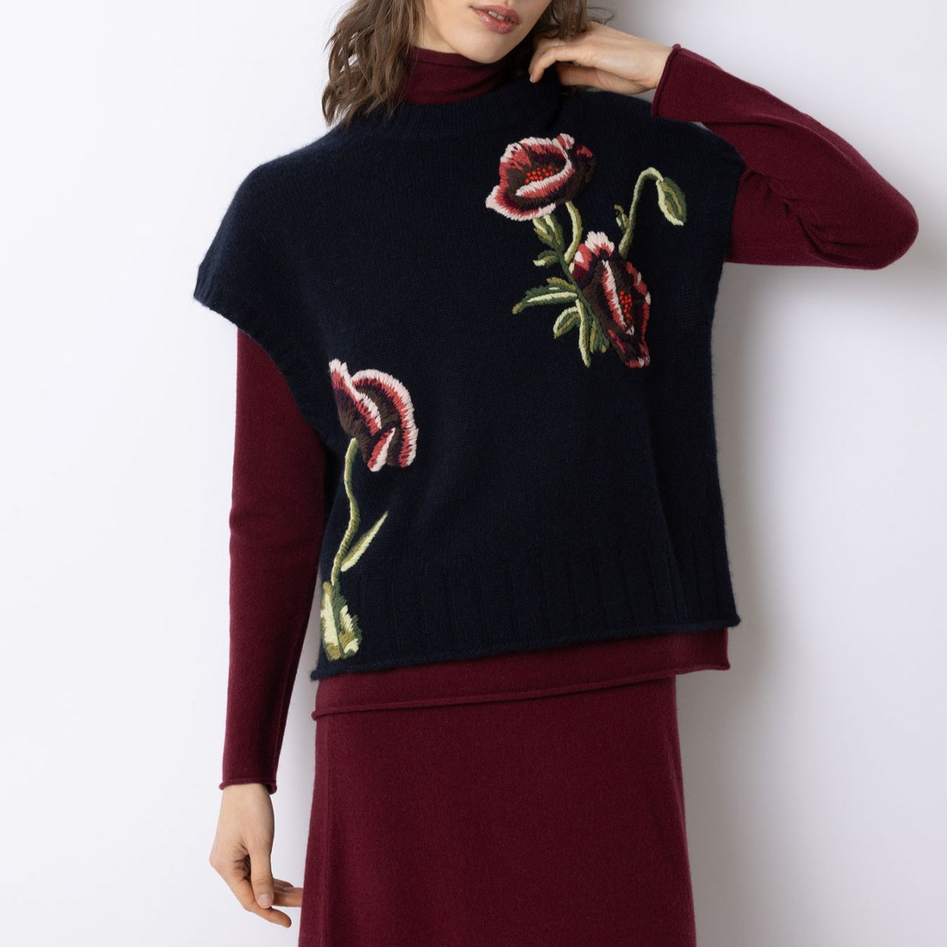 Embroidered Rose Pullover in Black