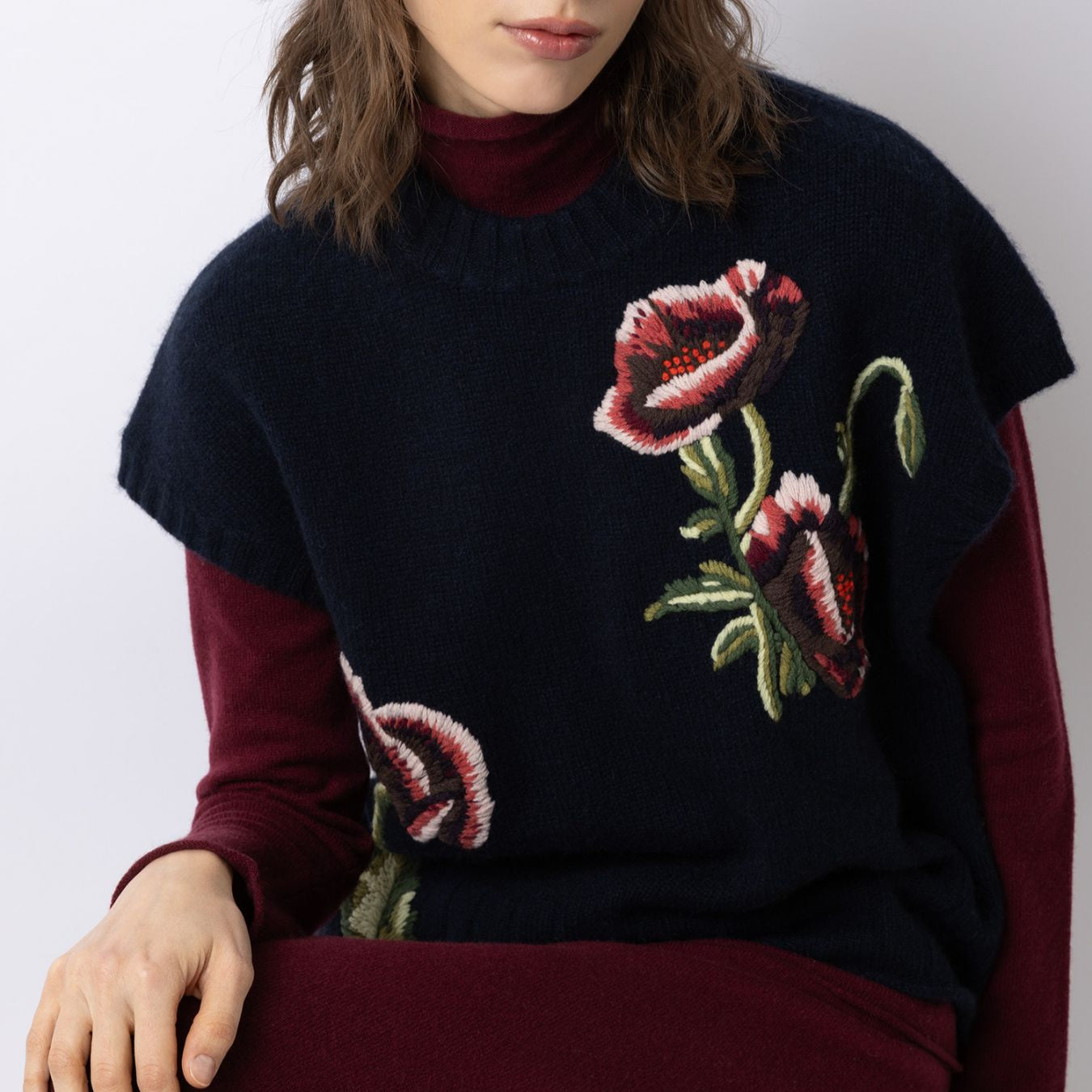 Embroidered Rose Pullover in Black