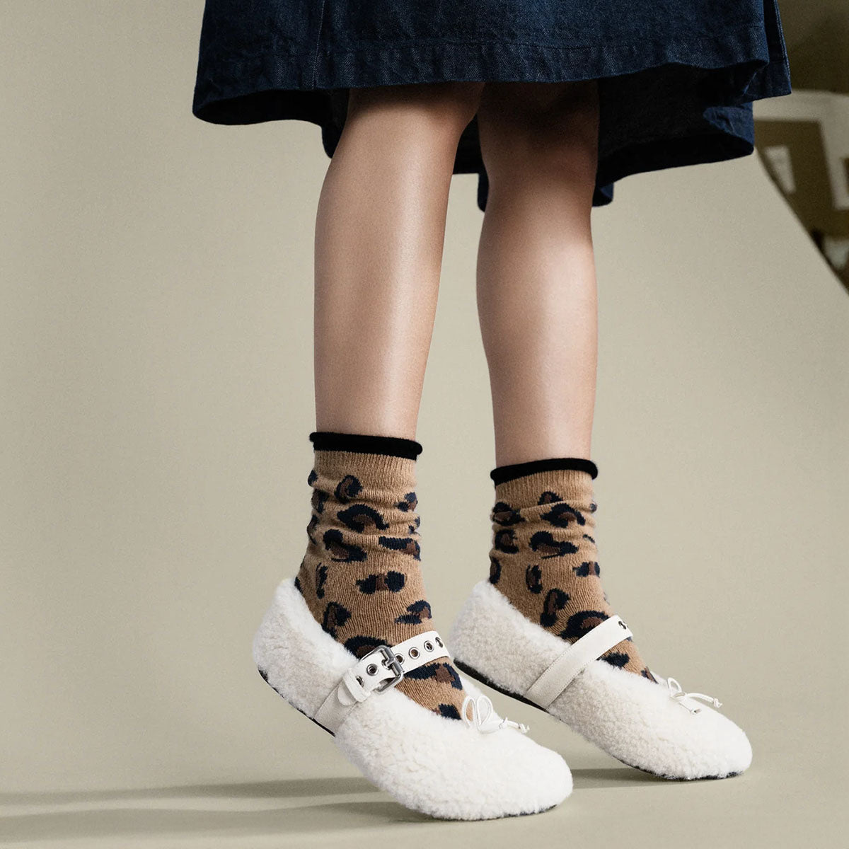 Cheetah Cashmere Crew in Camel