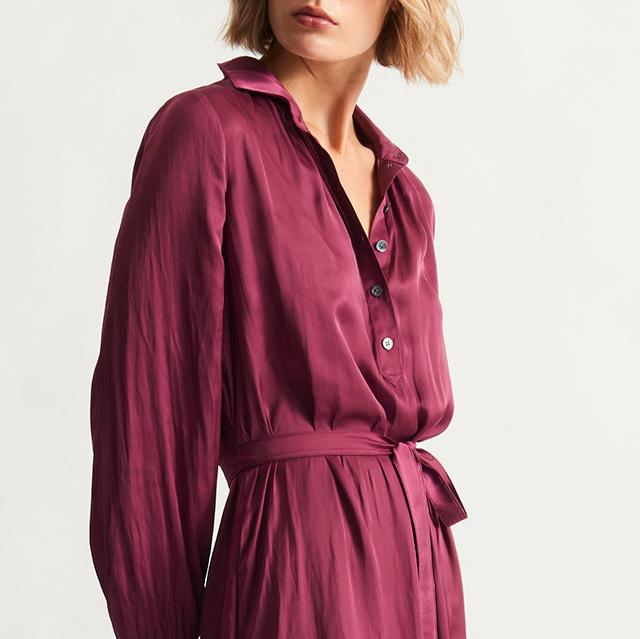 Vivienne Satin Shirt Dress in Berry