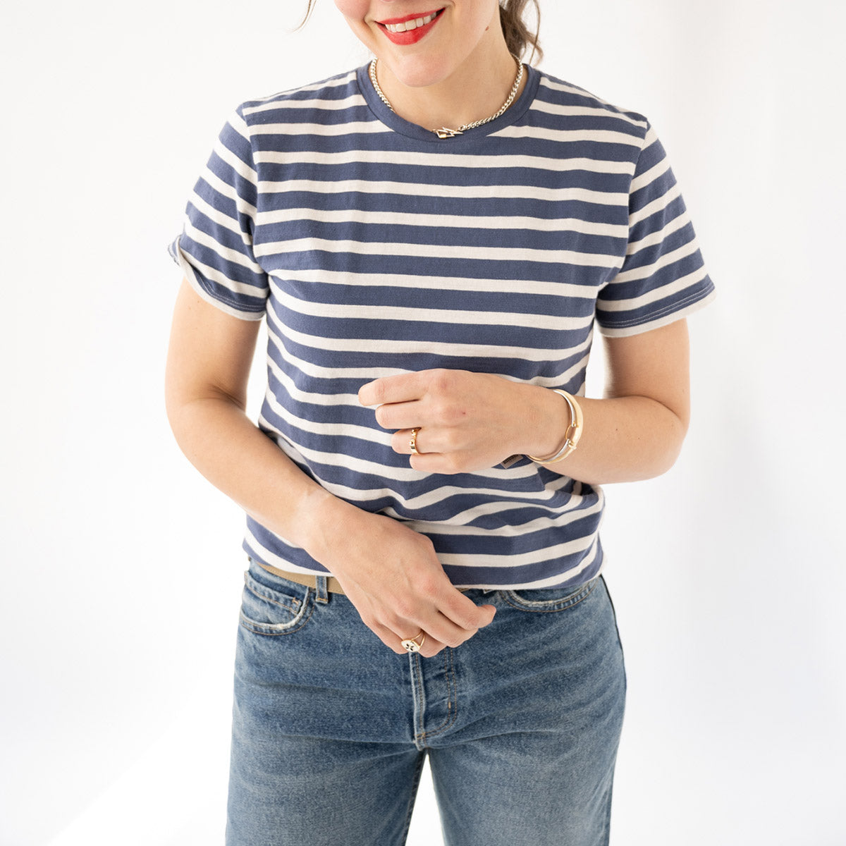Lana Crewneck Tee in French Blue Stripe