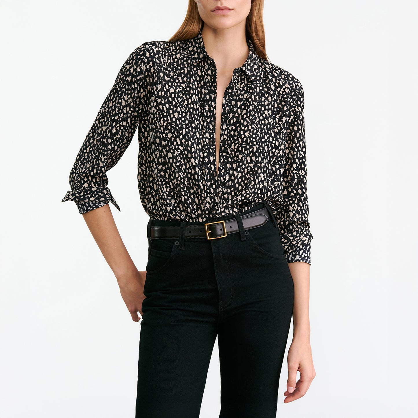 Gaia Slim Shirt in Black Cheetah