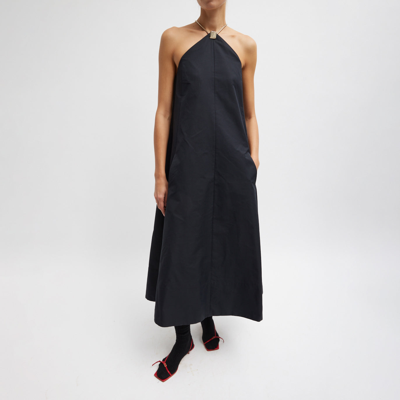Lavalliere Halter Dress in Black