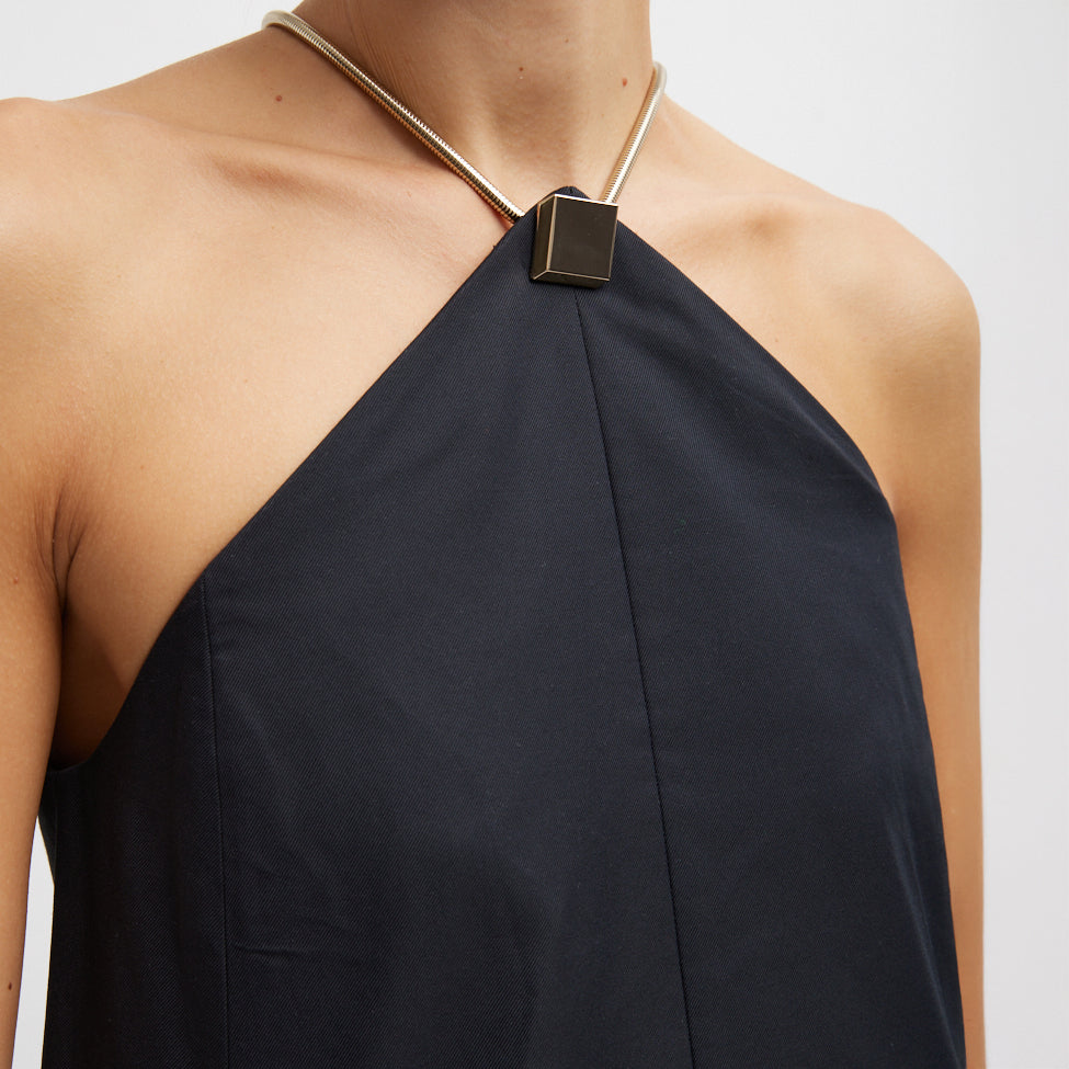 Lavalliere Halter Dress in Black