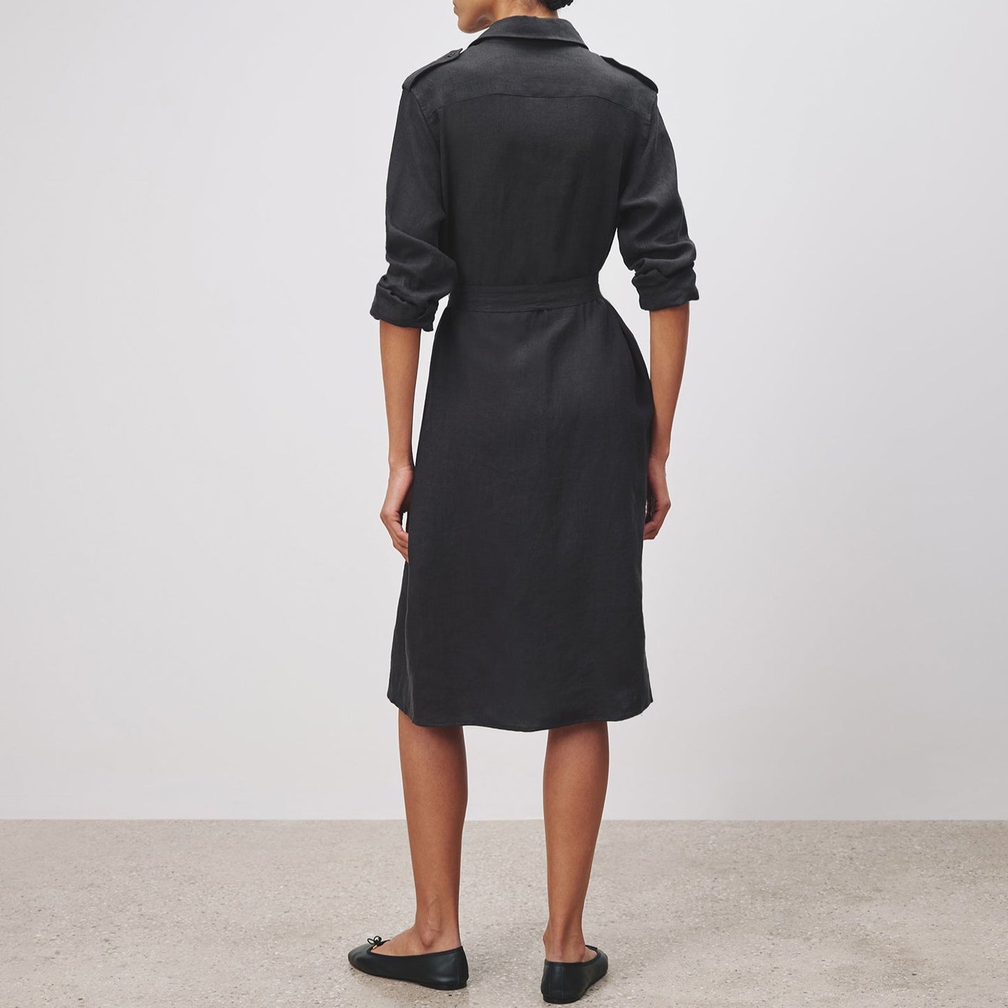 Marcia Linen Shirt Dress in Black