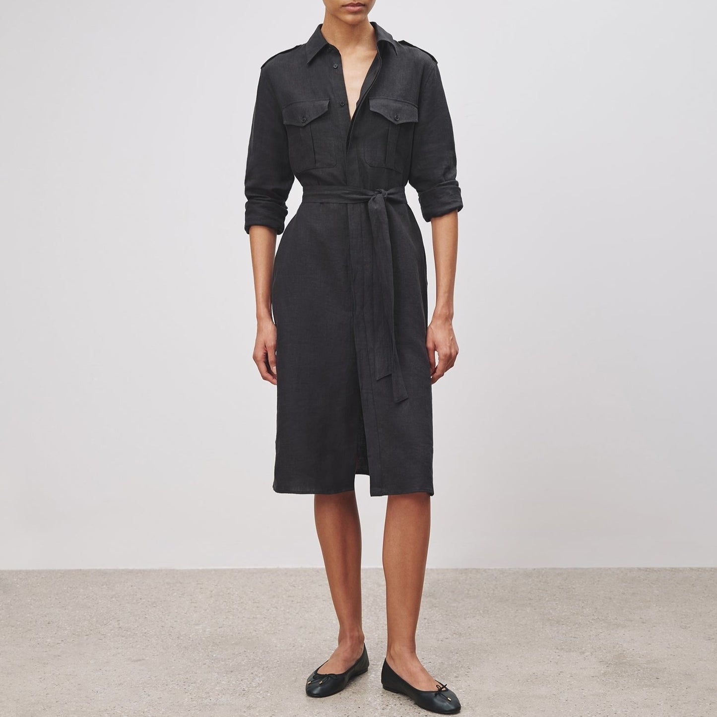 Marcia Linen Shirt Dress in Black
