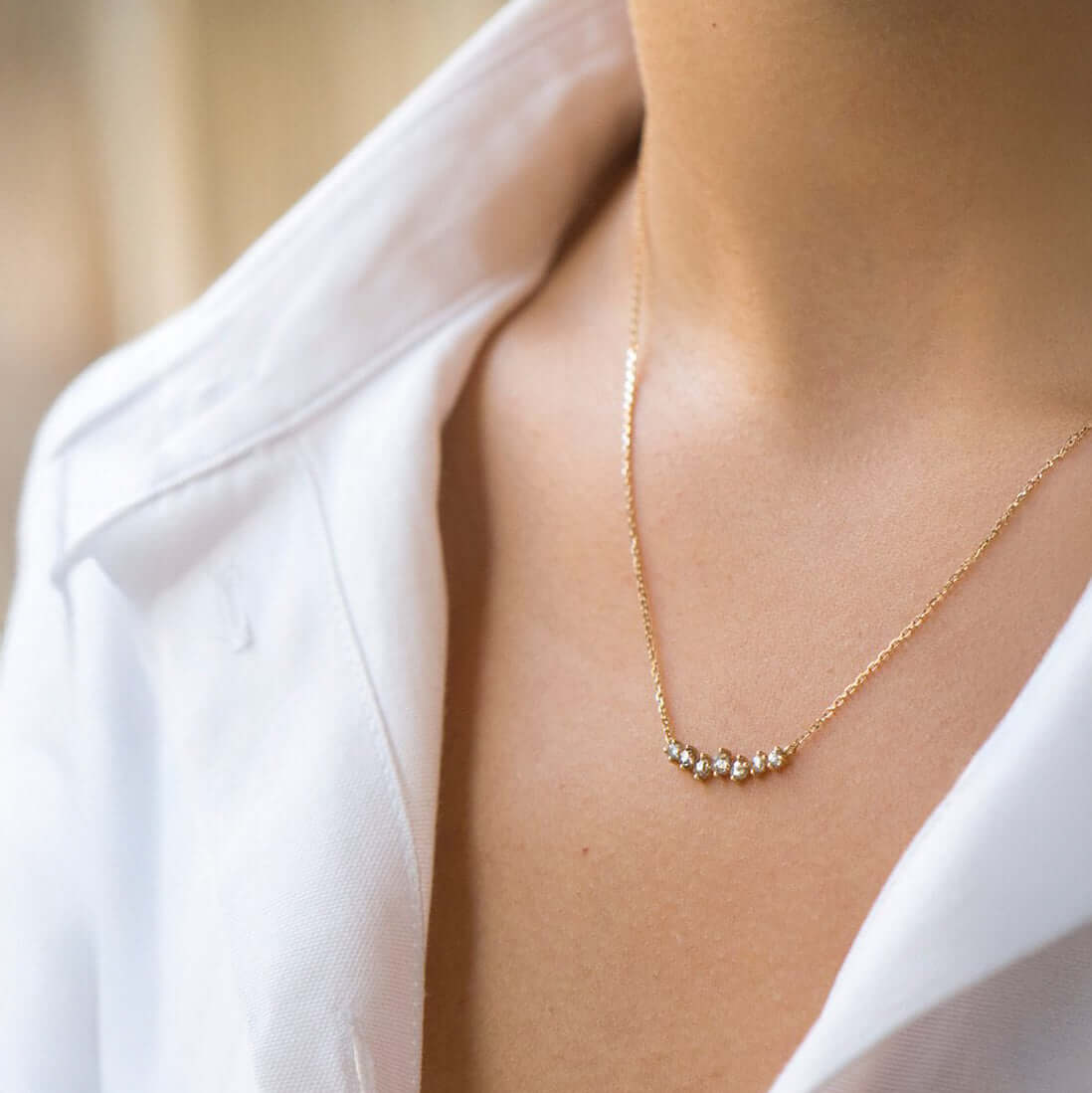 14k solid yellow gold Twisted rose cut diamonds (0.32-0.72ct) Chain length: 15"-17" (adjustable) 1857021