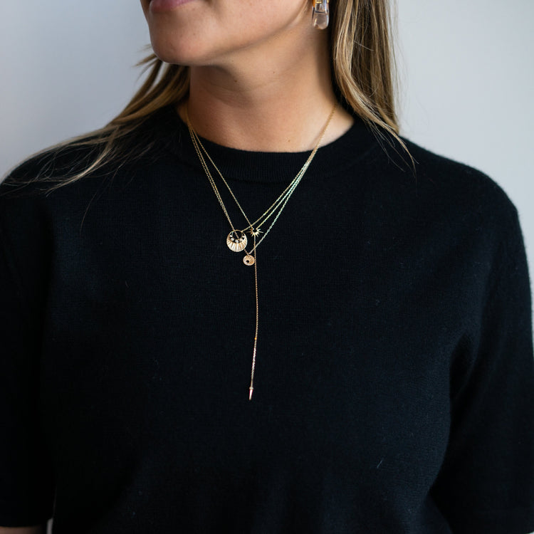 Crescent Moon Necklace with Five Diamonds