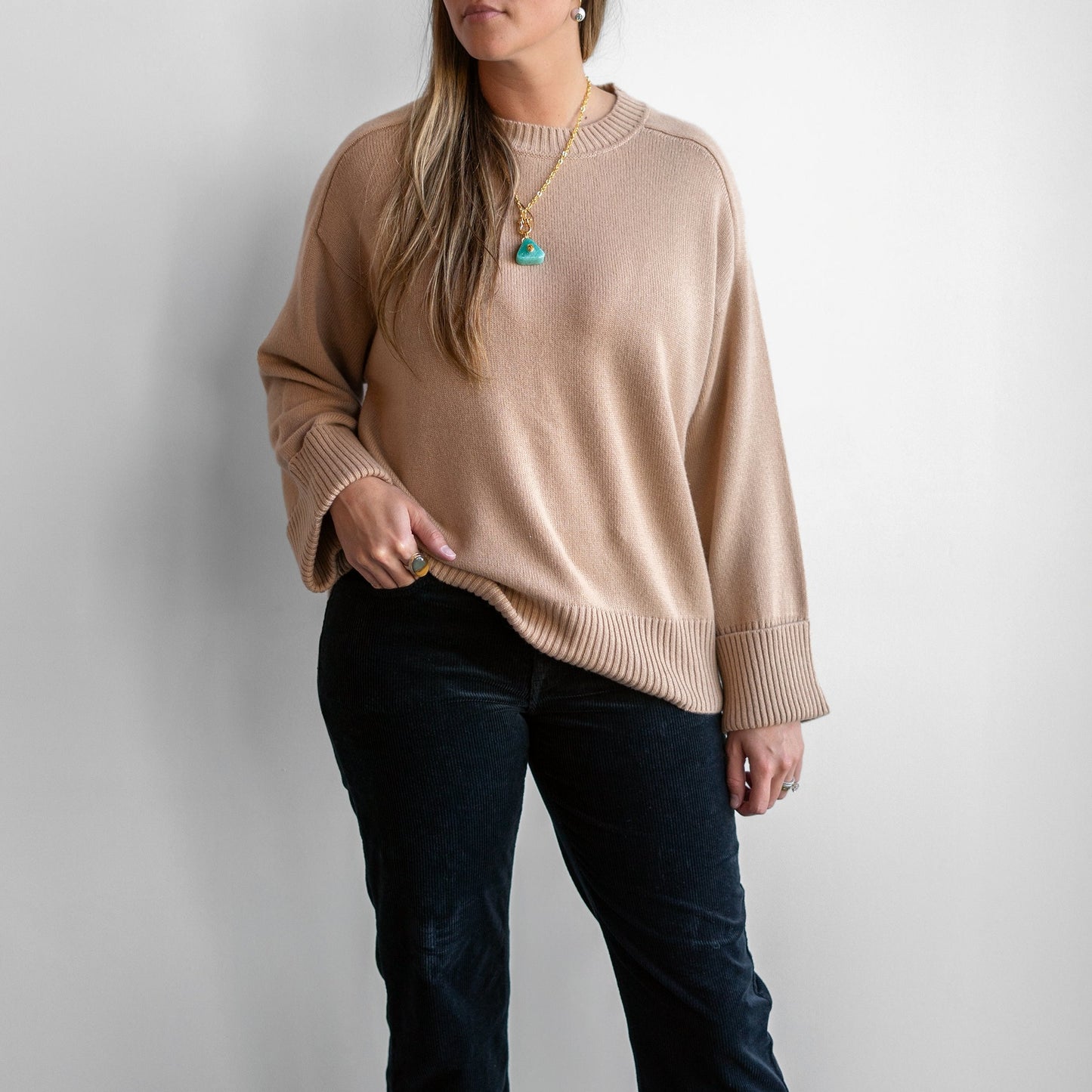 Wide Sleeve Cashmere Pullover in Honey