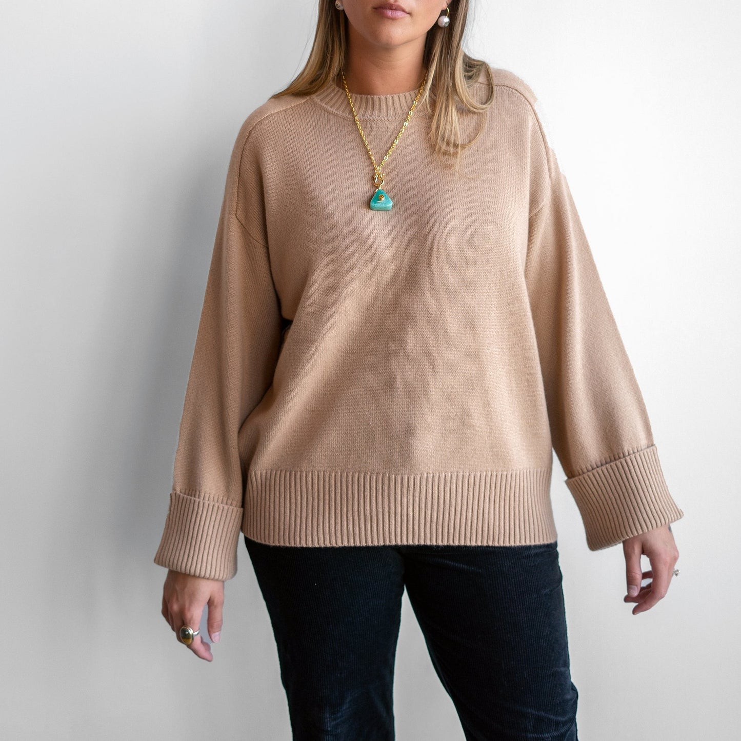 Wide Sleeve Cashmere Pullover in Honey