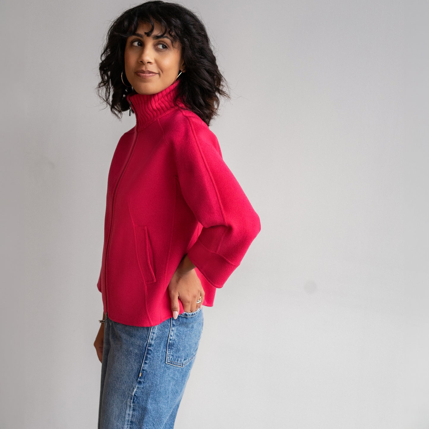 Knit Trim Short Jacket in Poppy