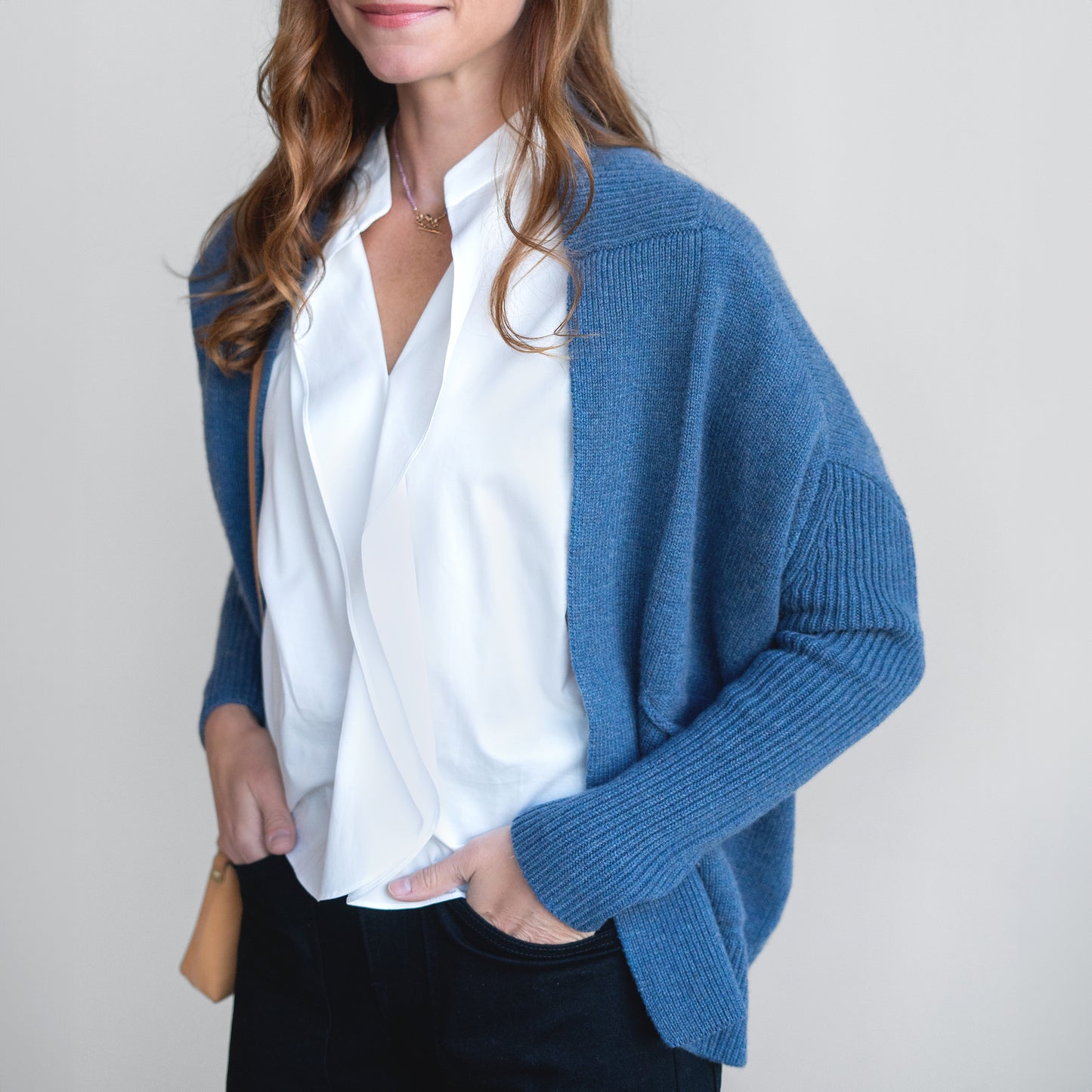 Orli Open Cardigan in Melange Blue