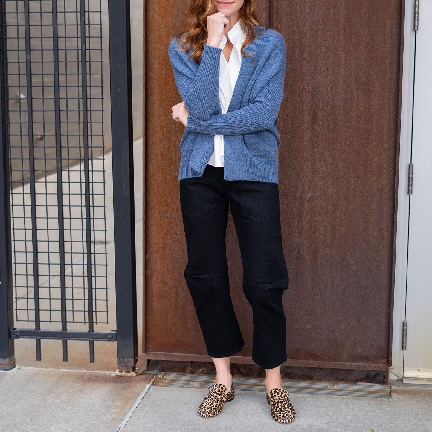 Orli Open Cardigan in Melange Blue