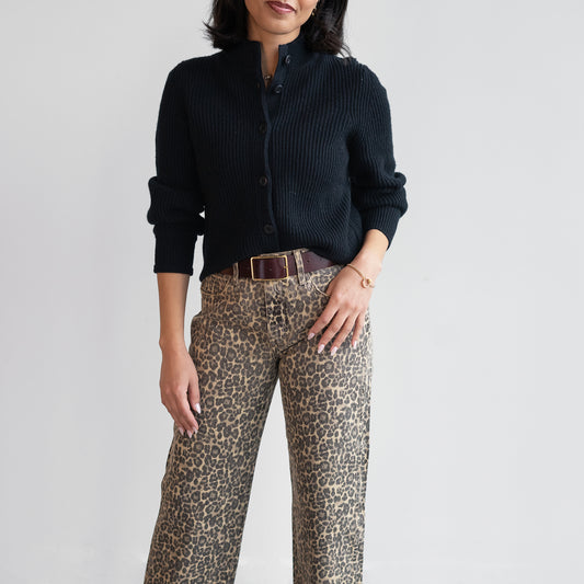 Gathered Sleeve Cardigan in Black