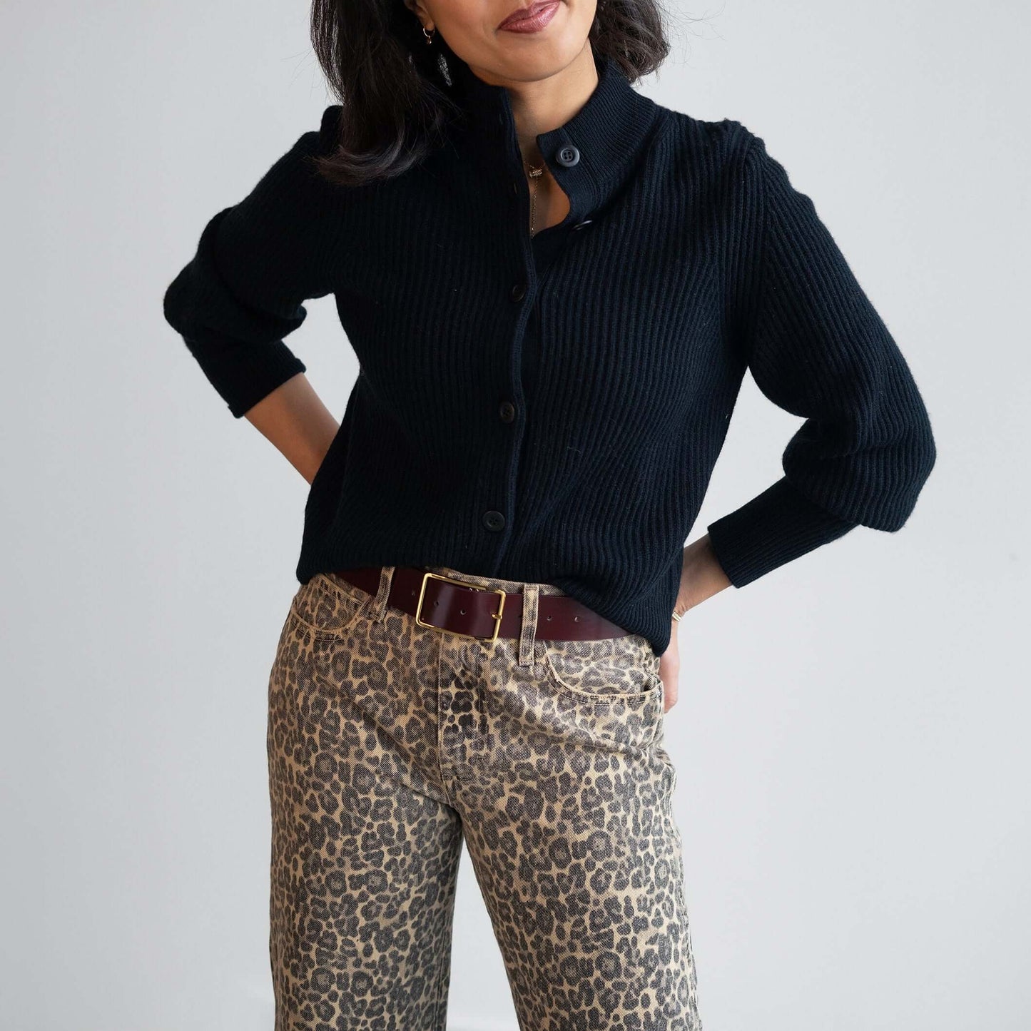 Gathered Sleeve Cardigan in Black