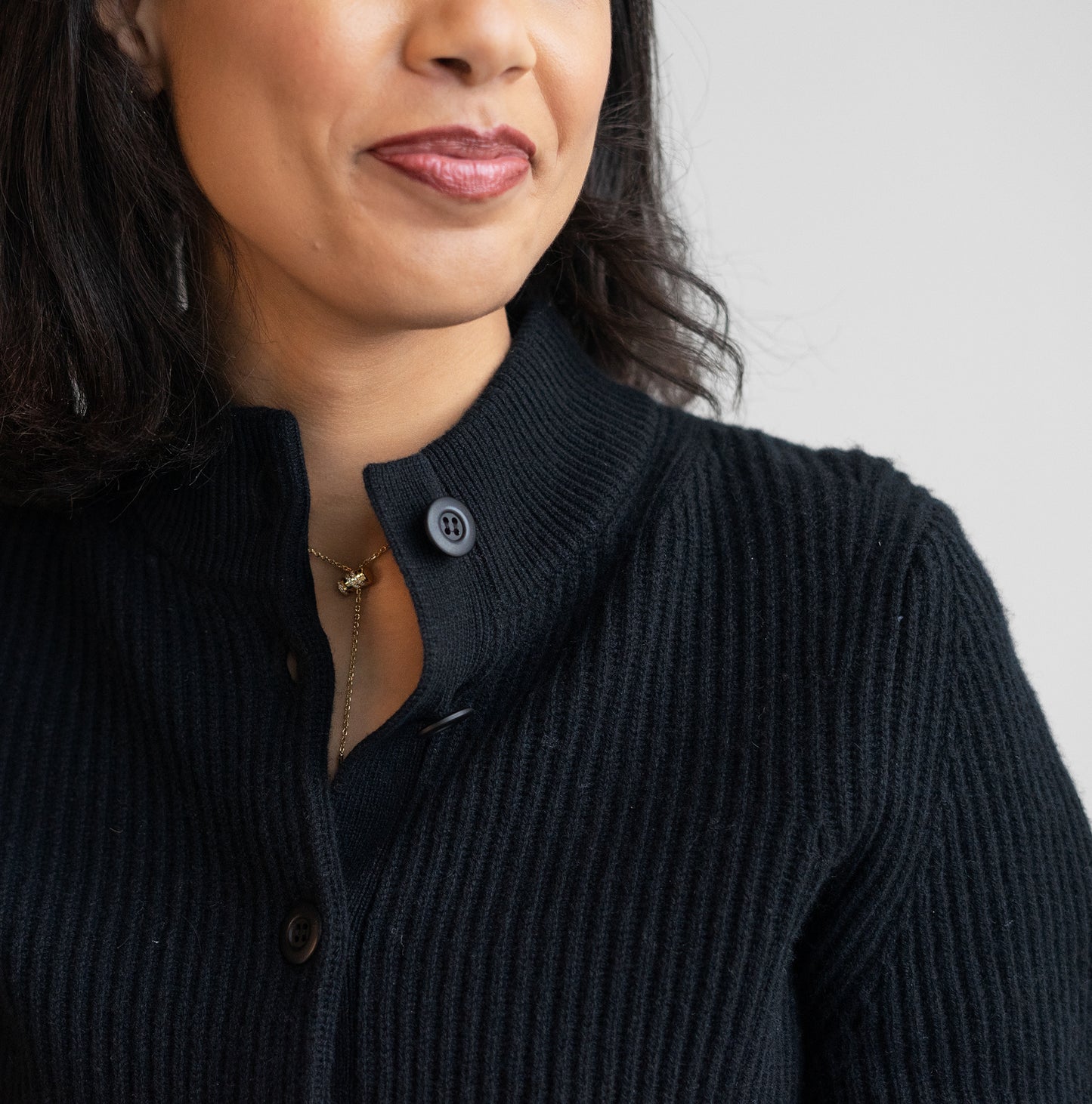 Gathered Sleeve Cardigan in Black
