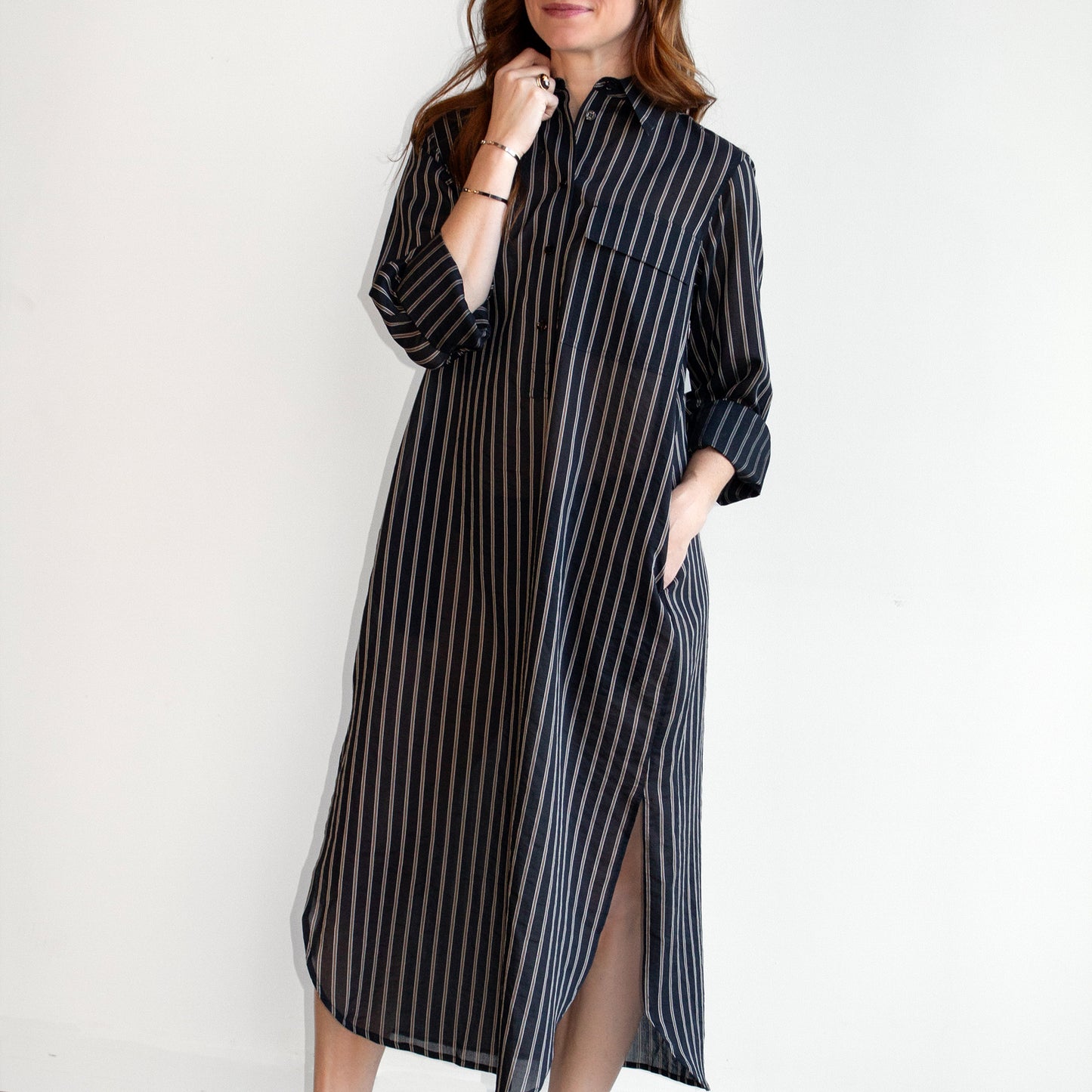 Dua Dress in Black Stripe