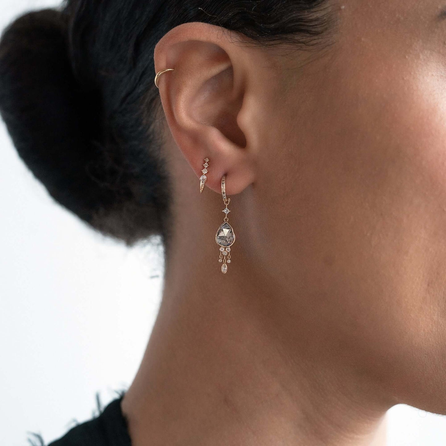 Solid 14k yellow gold and dangling diamonds These earrings are sold in a pair and are one-of-a-kind 2233031