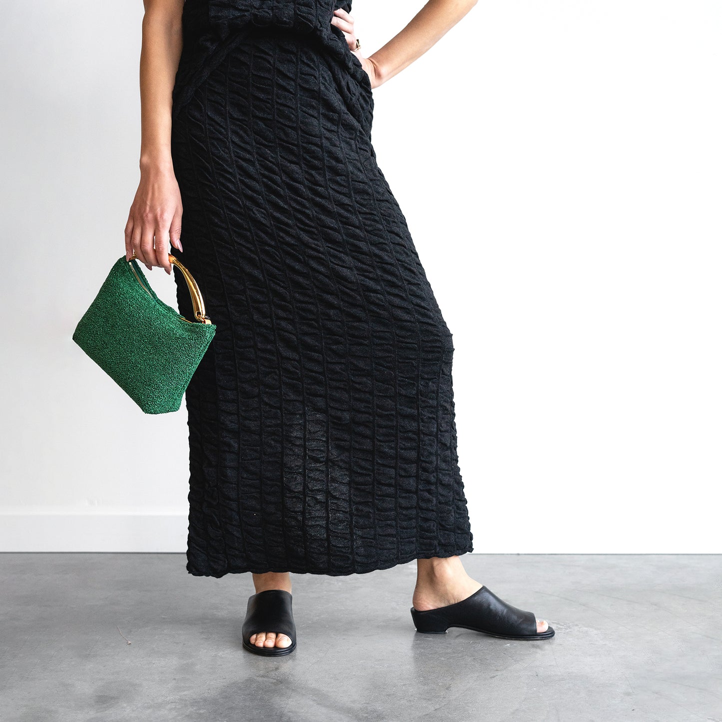 Ruche Skirt in Black Melange