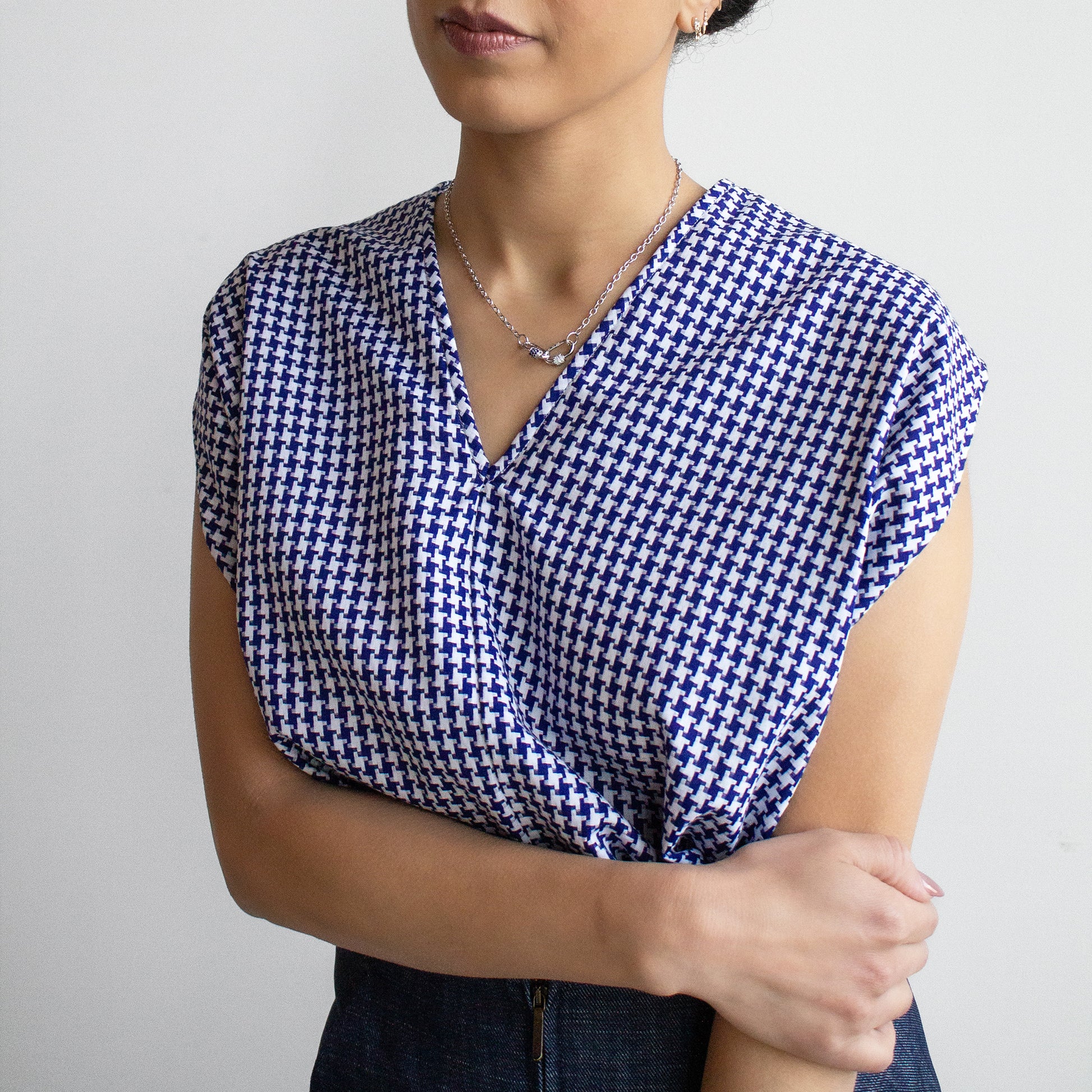 Ina Houndstooth Tank in Blue