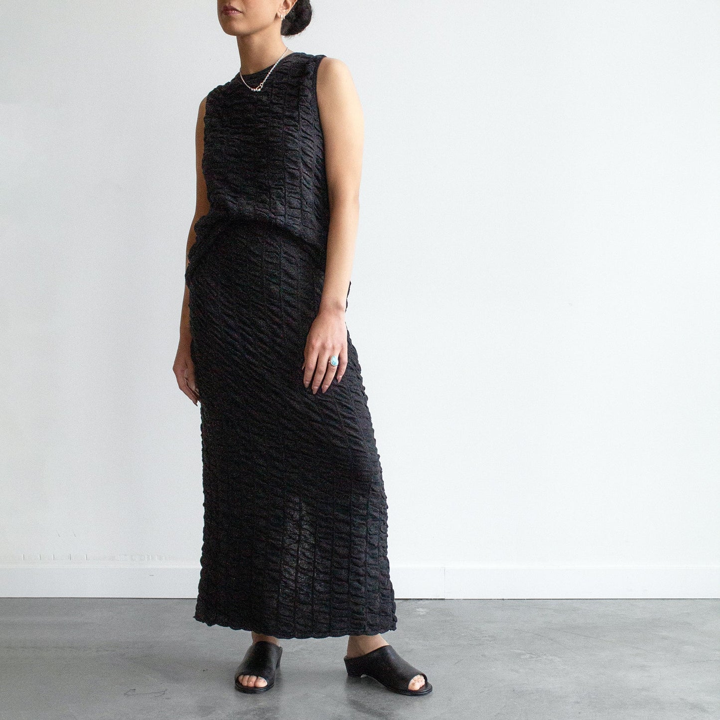Ruche Skirt in Black Melange