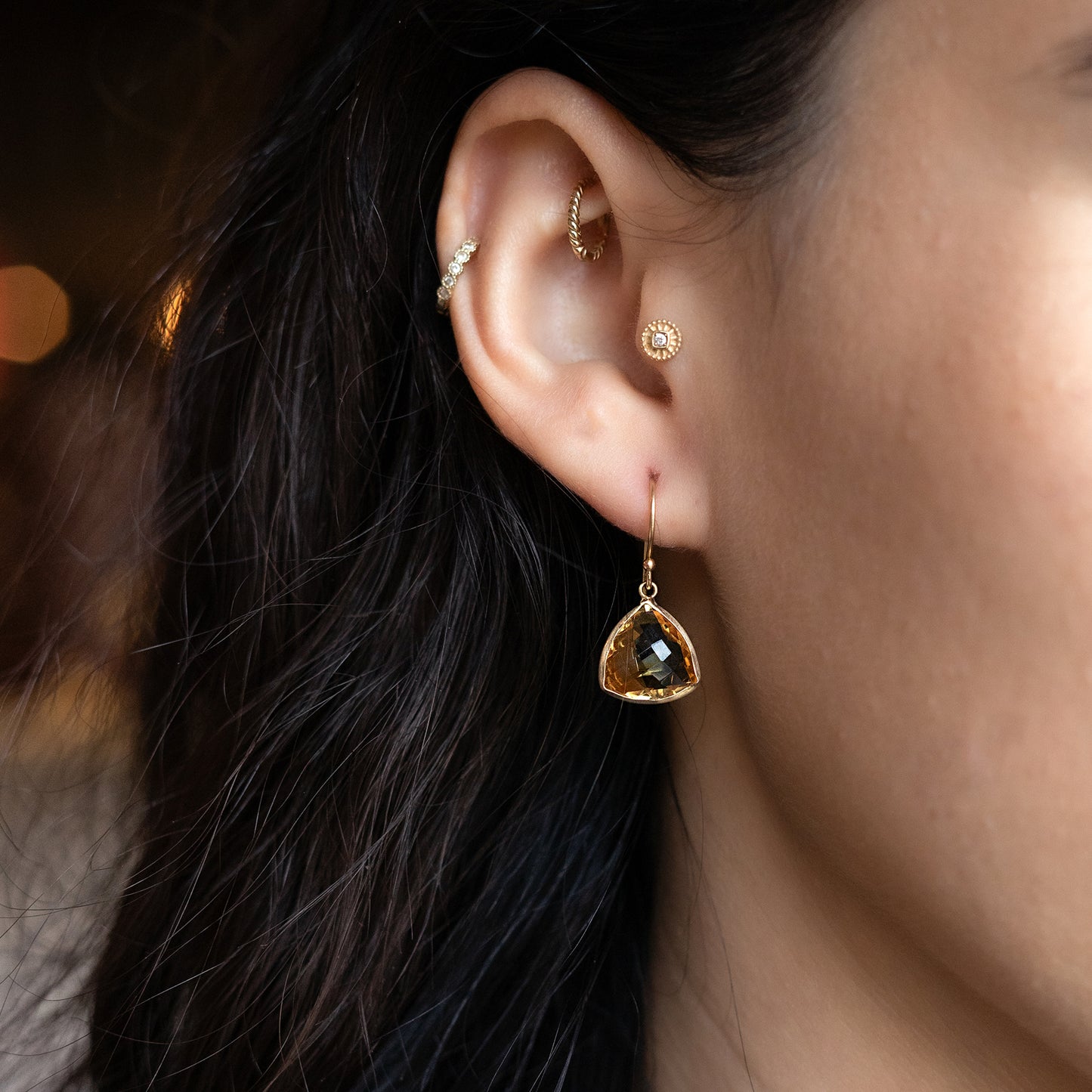 Triangle Citrine Drop Earrings