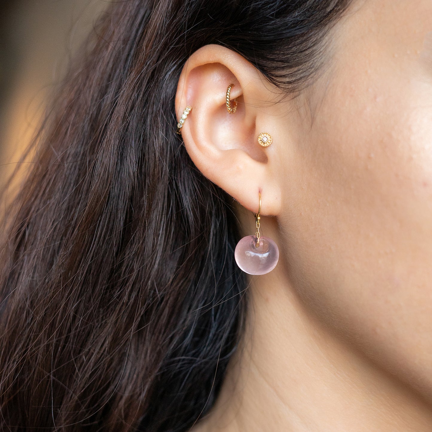 Tapiz Bead Earrings in Rose Quartz