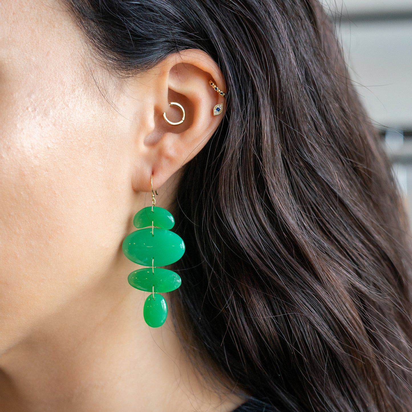 Oval Totem Earrings in Chrysoprase