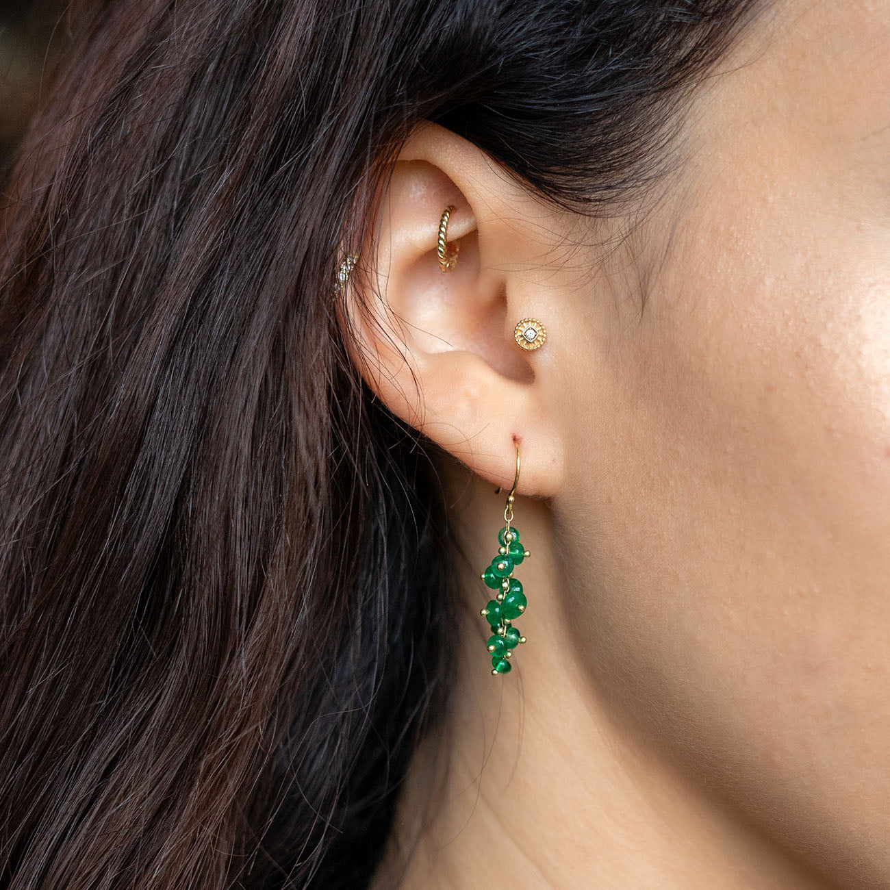 Short Spiral Earrings in Emerald