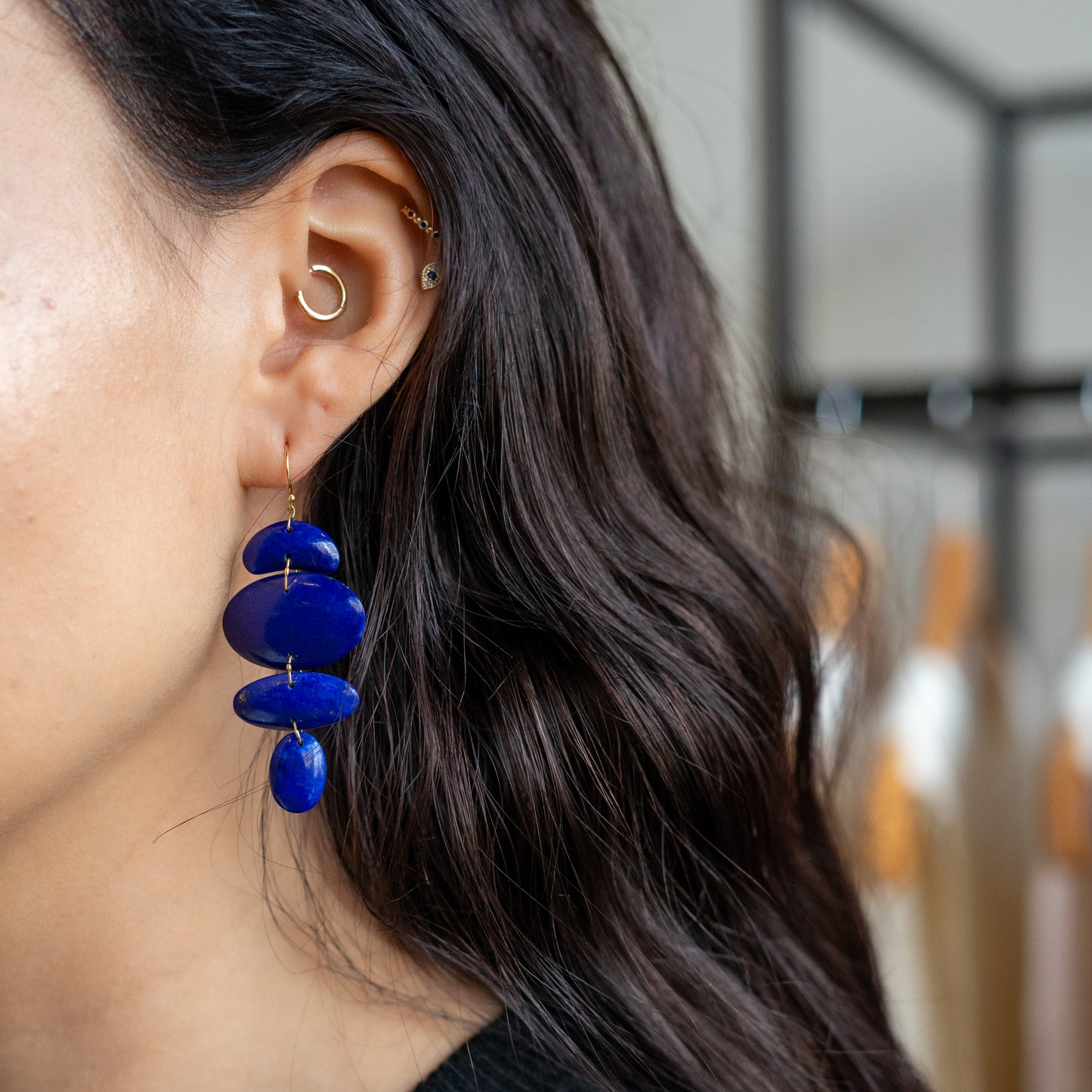 Oval Totem Earrings in Lapis