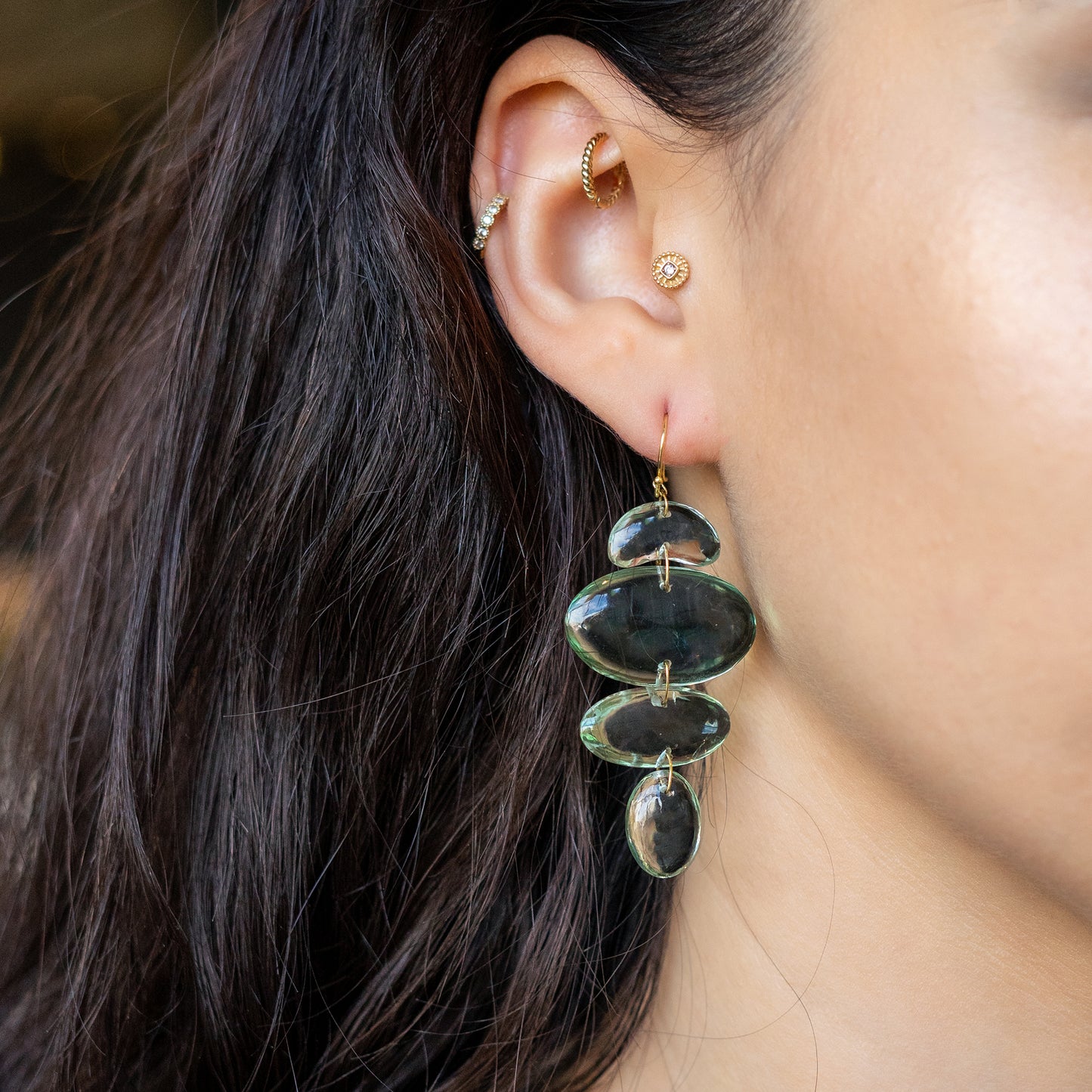 Oval Totem Earrings in Green Amethyst
