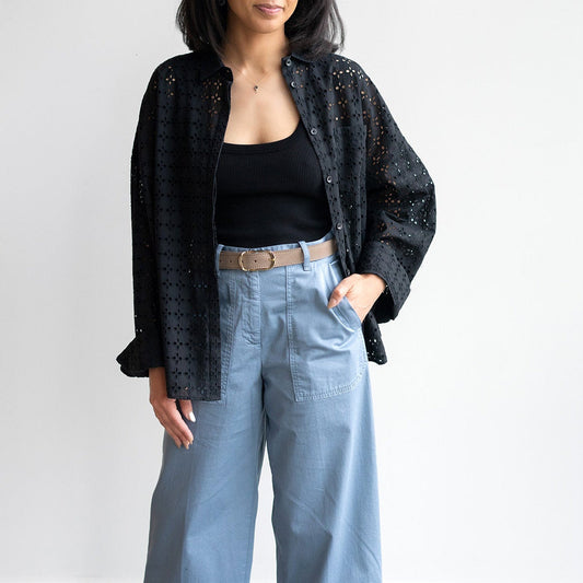 Amanda Eyelet Shirt in Nero