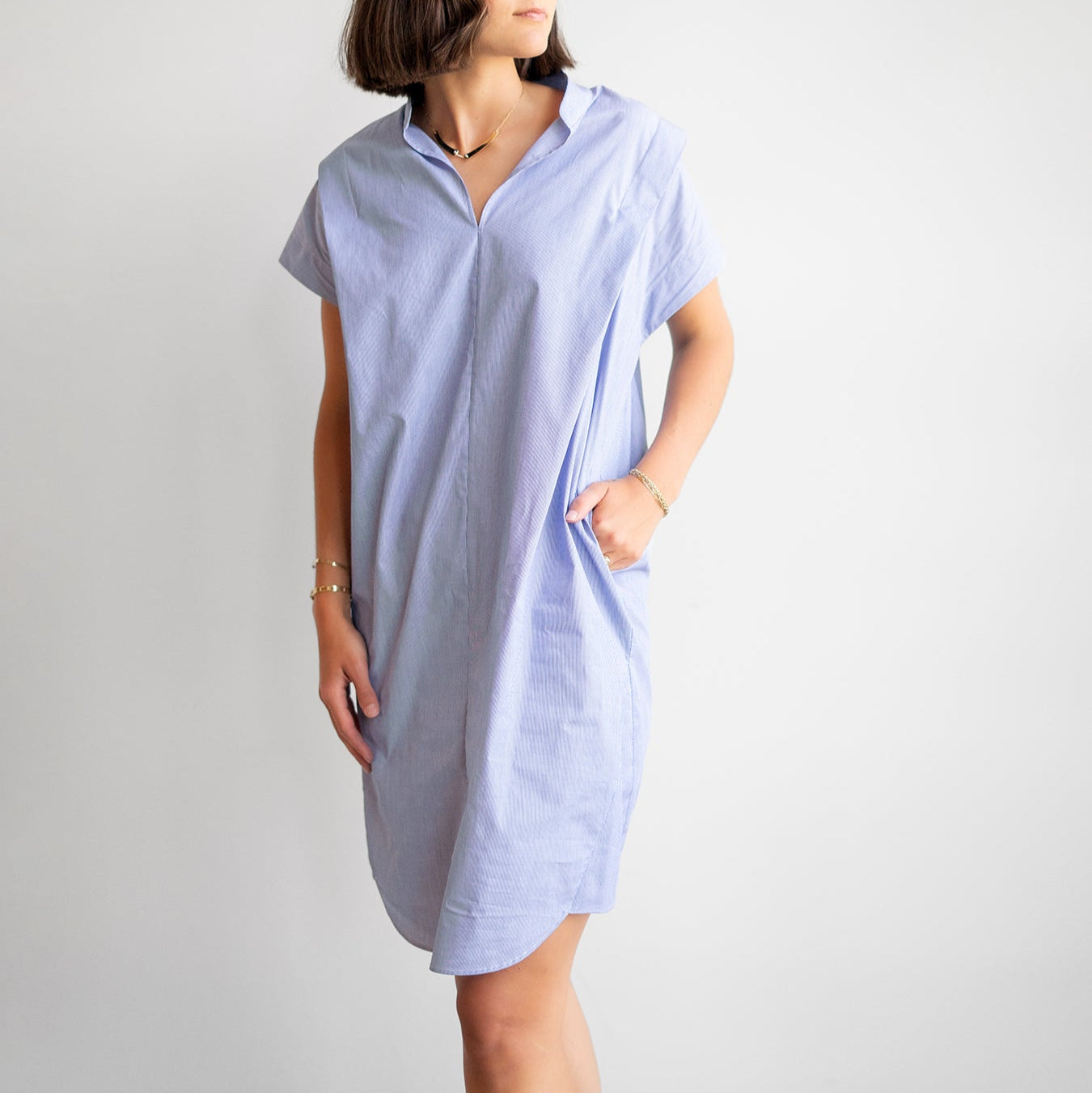 Pleat Circle Dress in Blue & White