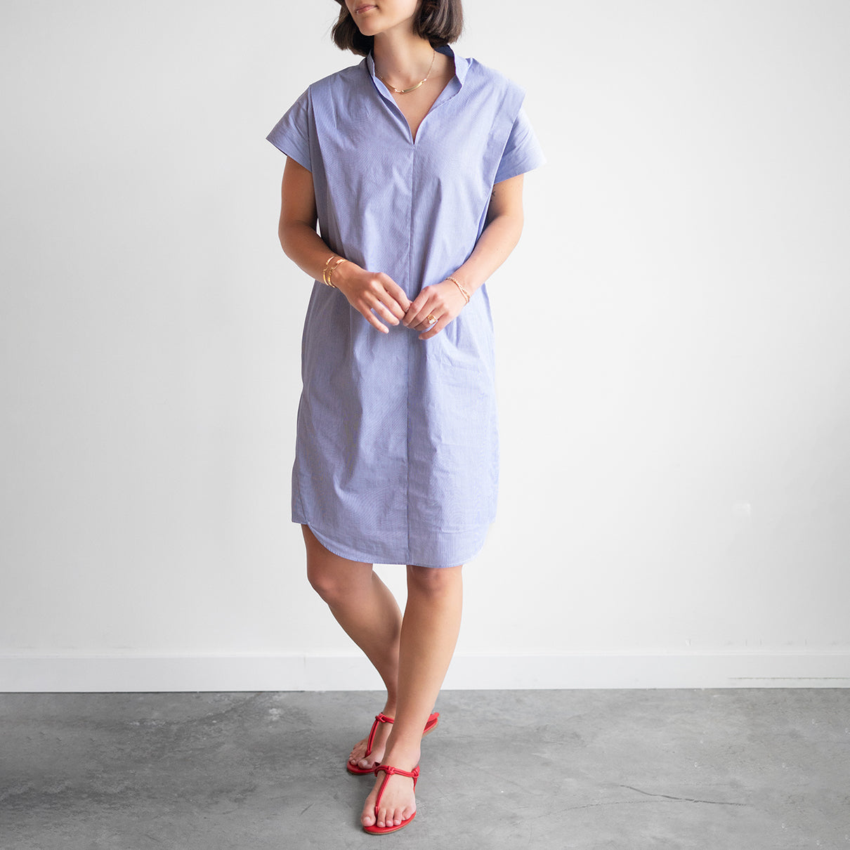 Pleat Circle Dress in Blue & White