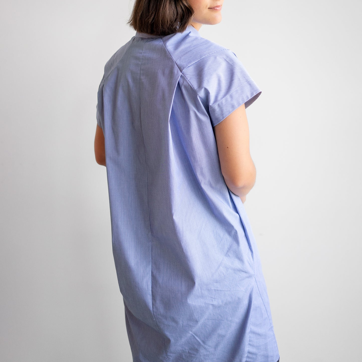 Pleat Circle Dress in Blue & White