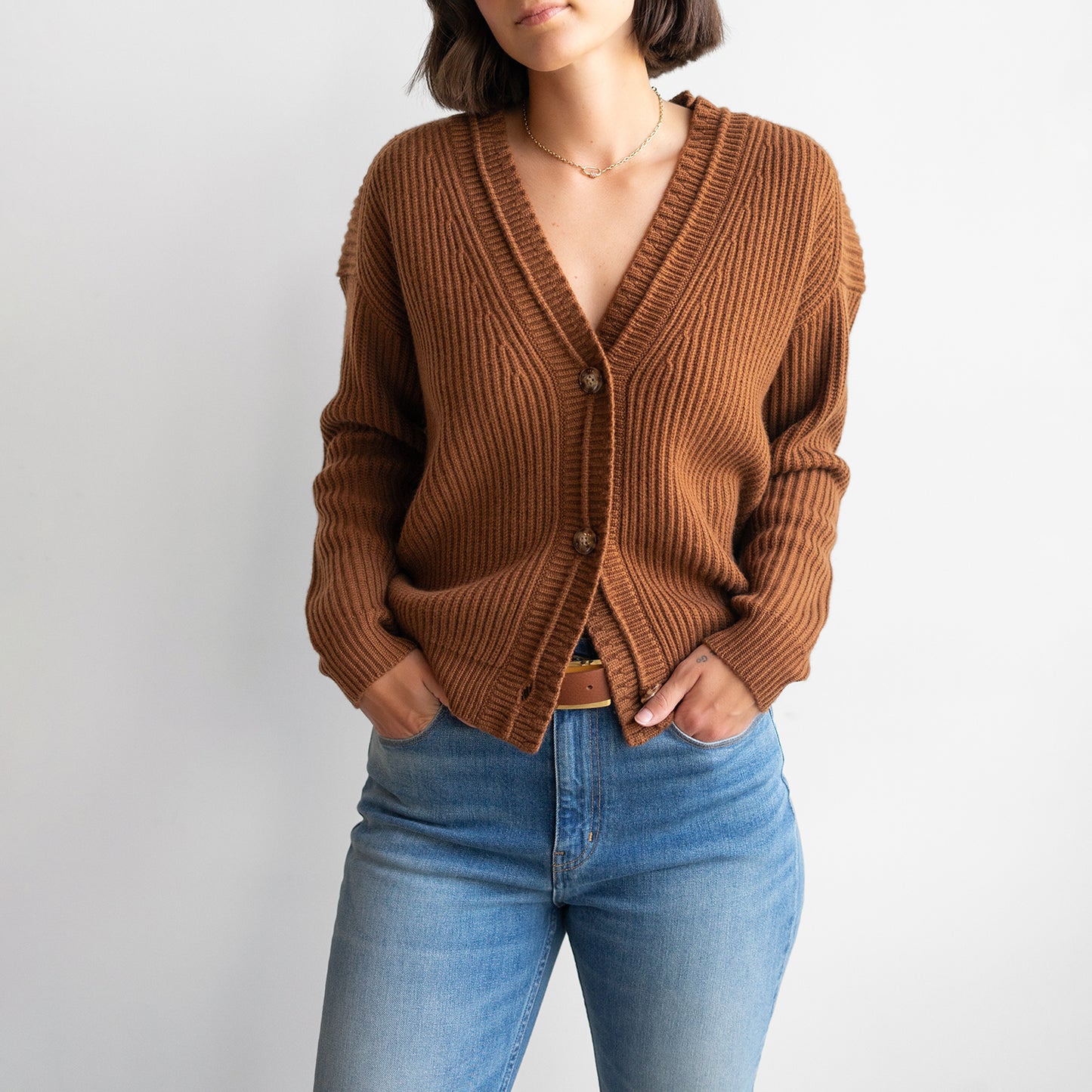 Knit Cardigan in Nut Brittle