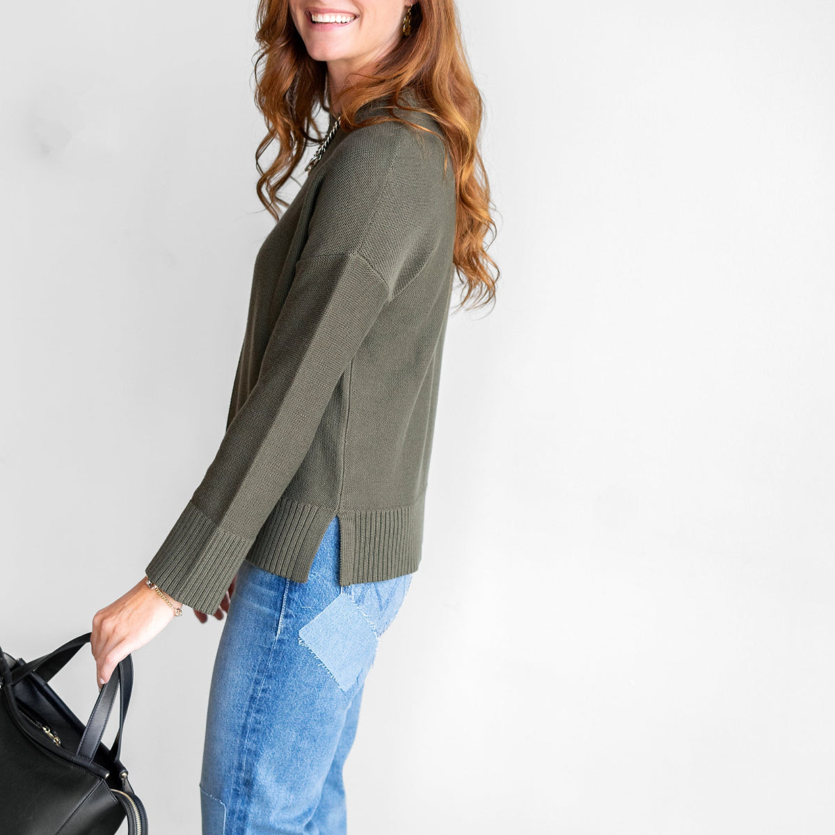 Seamed Easy Crew Sweater in Loden