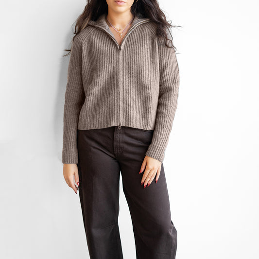 Sadie Zip Cardigan in Truffle