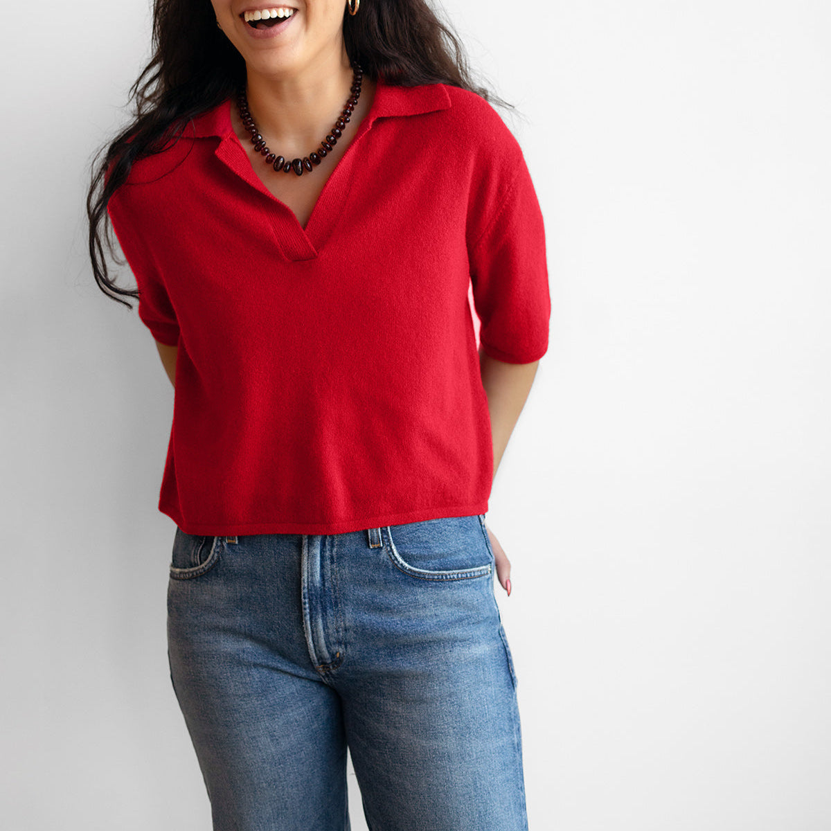 Neela Polo Tee in Goji Berry
