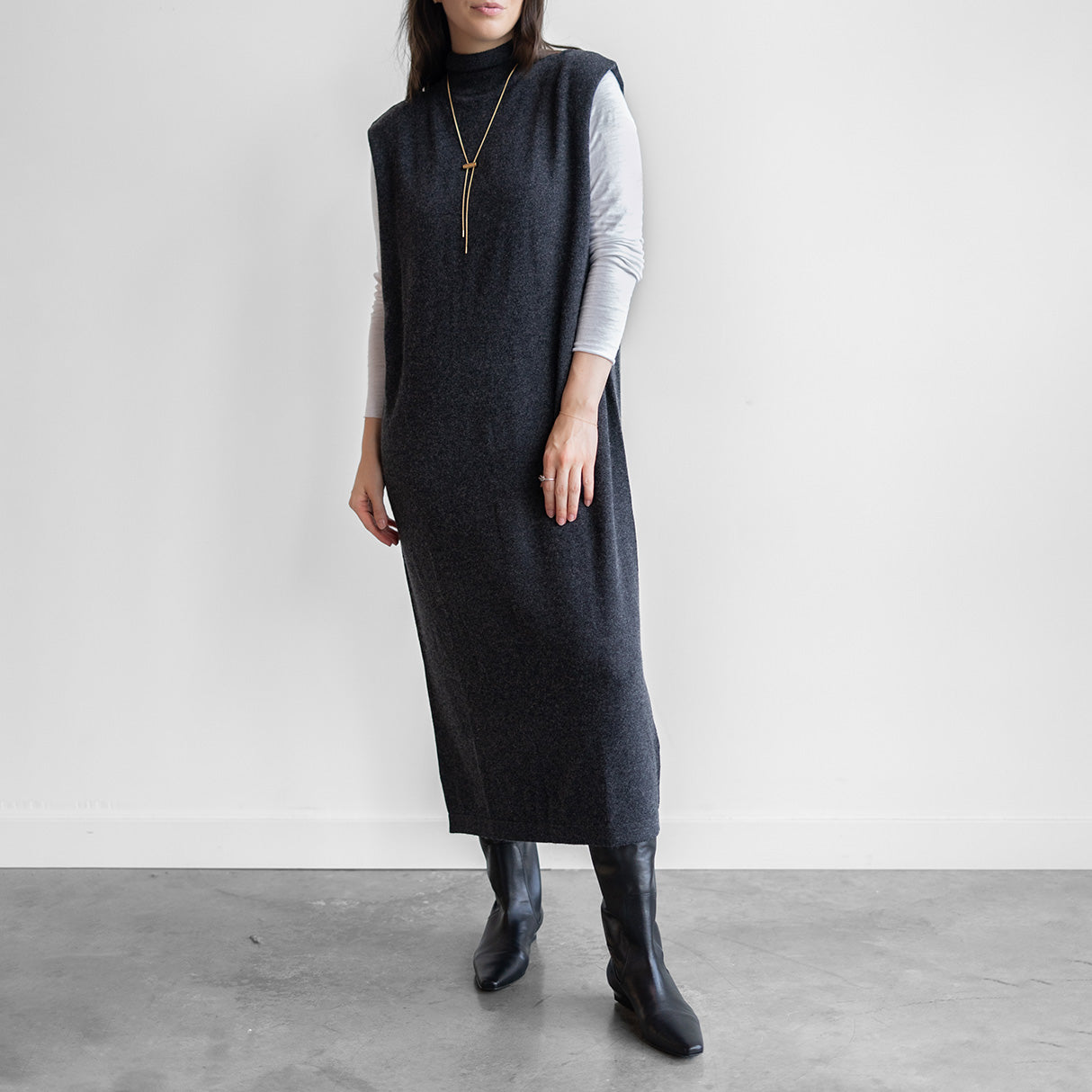 Mockneck Dress in Volcano Grey