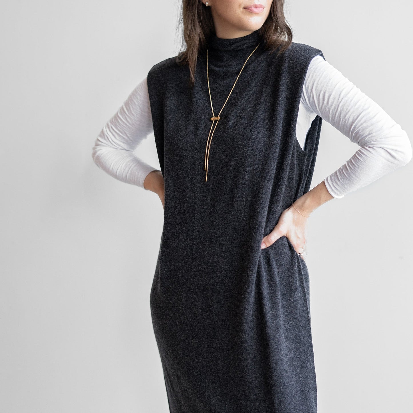 Mockneck Dress in Volcano Grey