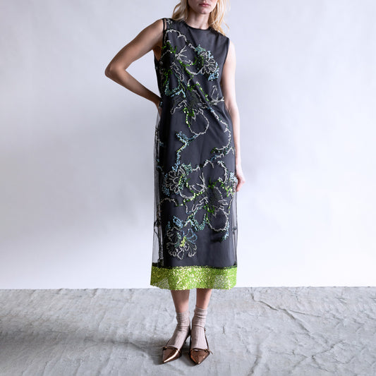 Embroidered Tulle Dress in Green