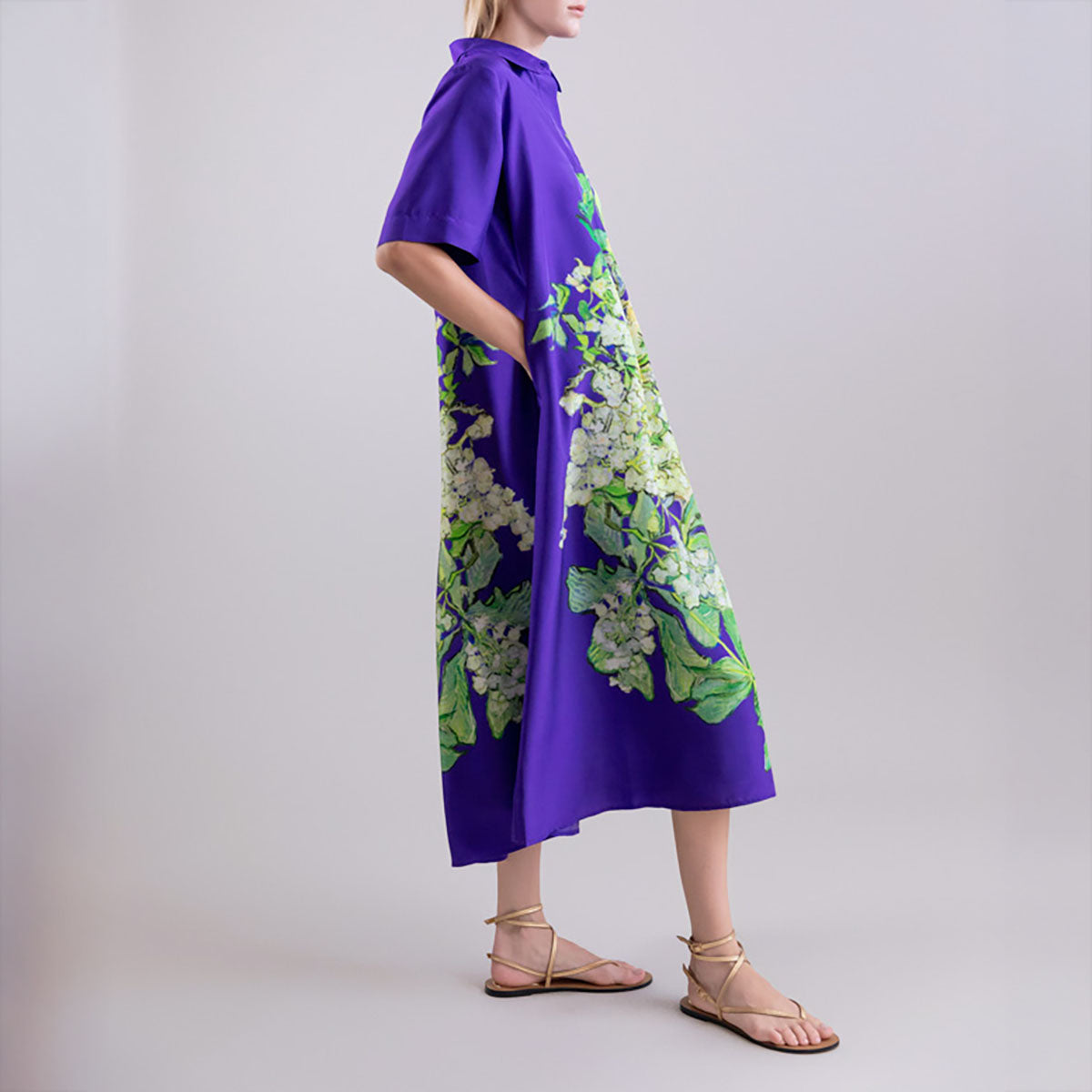 Silk Button Up Dress in Cobalt