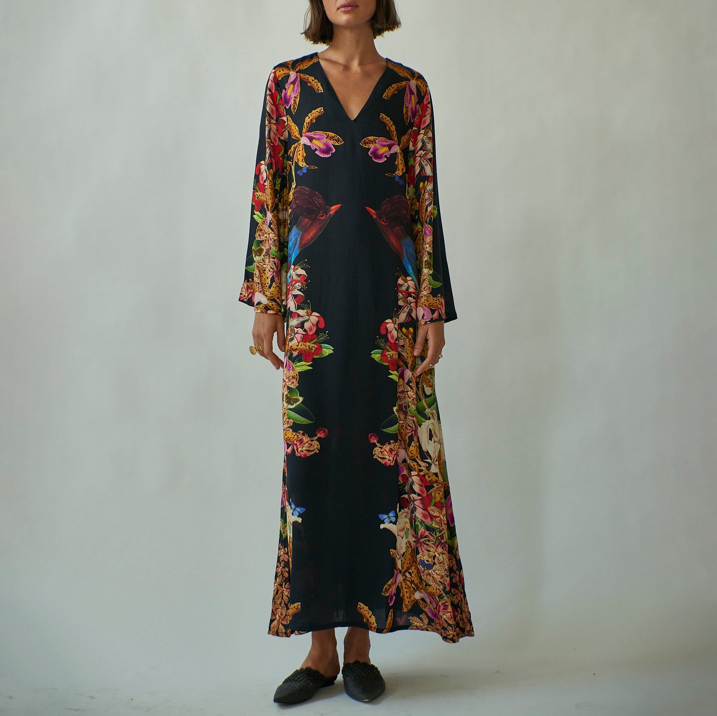 Lena Kaftan in Black Divine Birds