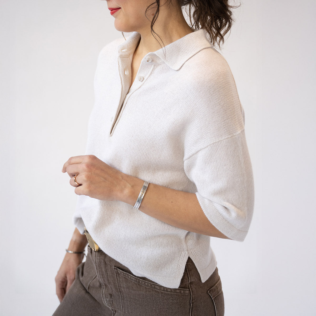 Short Sleeve Polo Sweater in Fleur de Sel