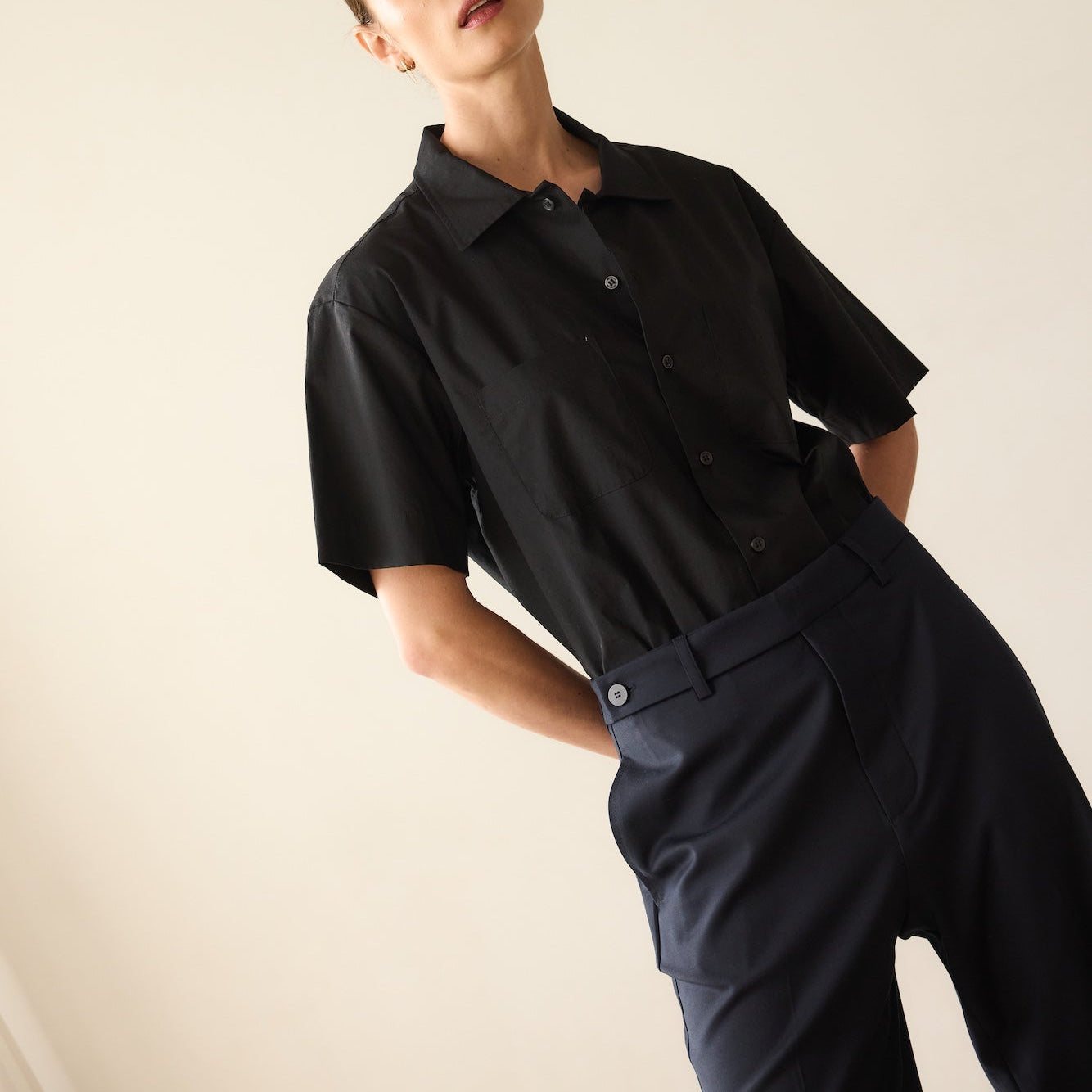 Camp Shirt in Black Poplin