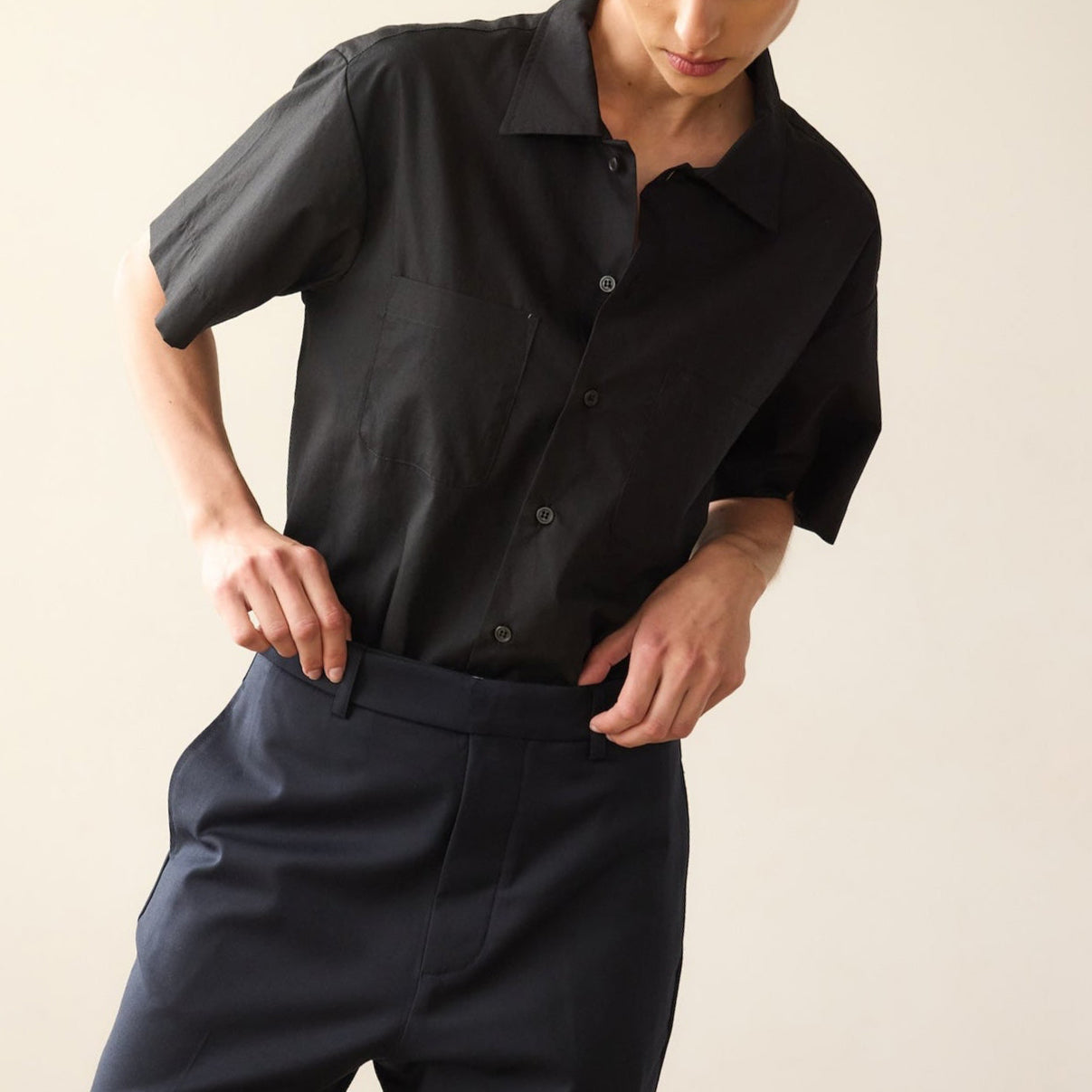Camp Shirt in Black Poplin